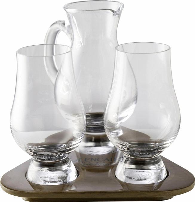 Stölzle Whiskyglas "Glencairn Glass", (Set, 3 tlg.), 2 Gläser, 1 Krug auf Tablett