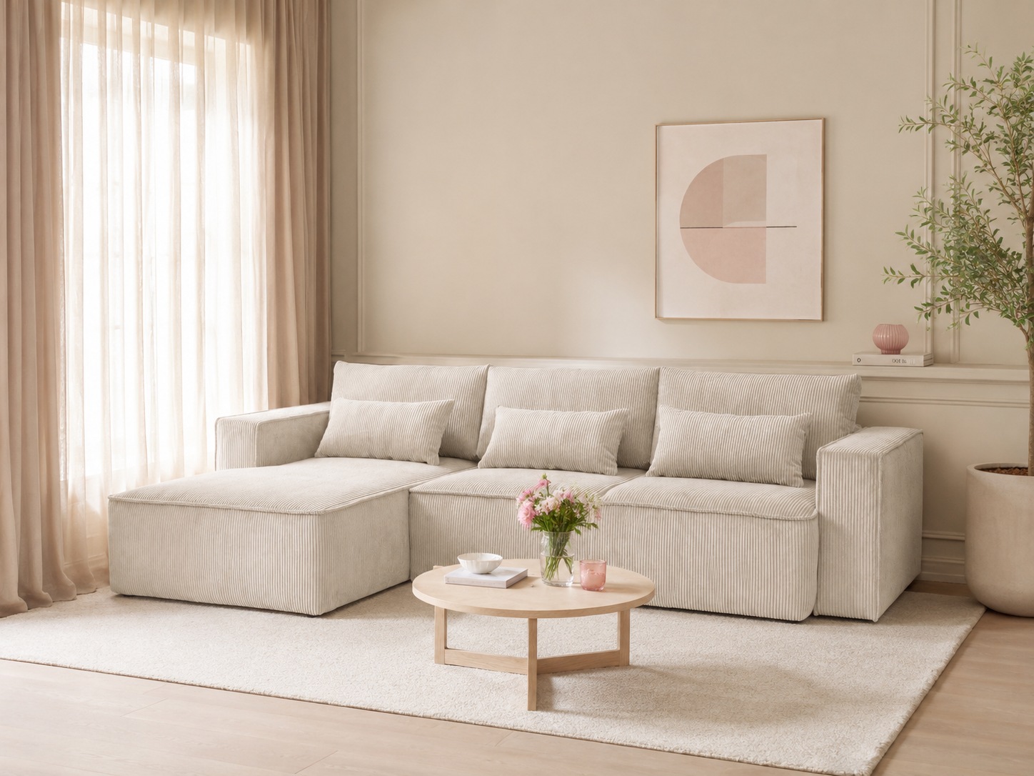 OTTO home Ecksofa »Tillian, Schlafsofa« Breite 294 cm, Breitkord, Sitzfläche mit Taschenfederkern