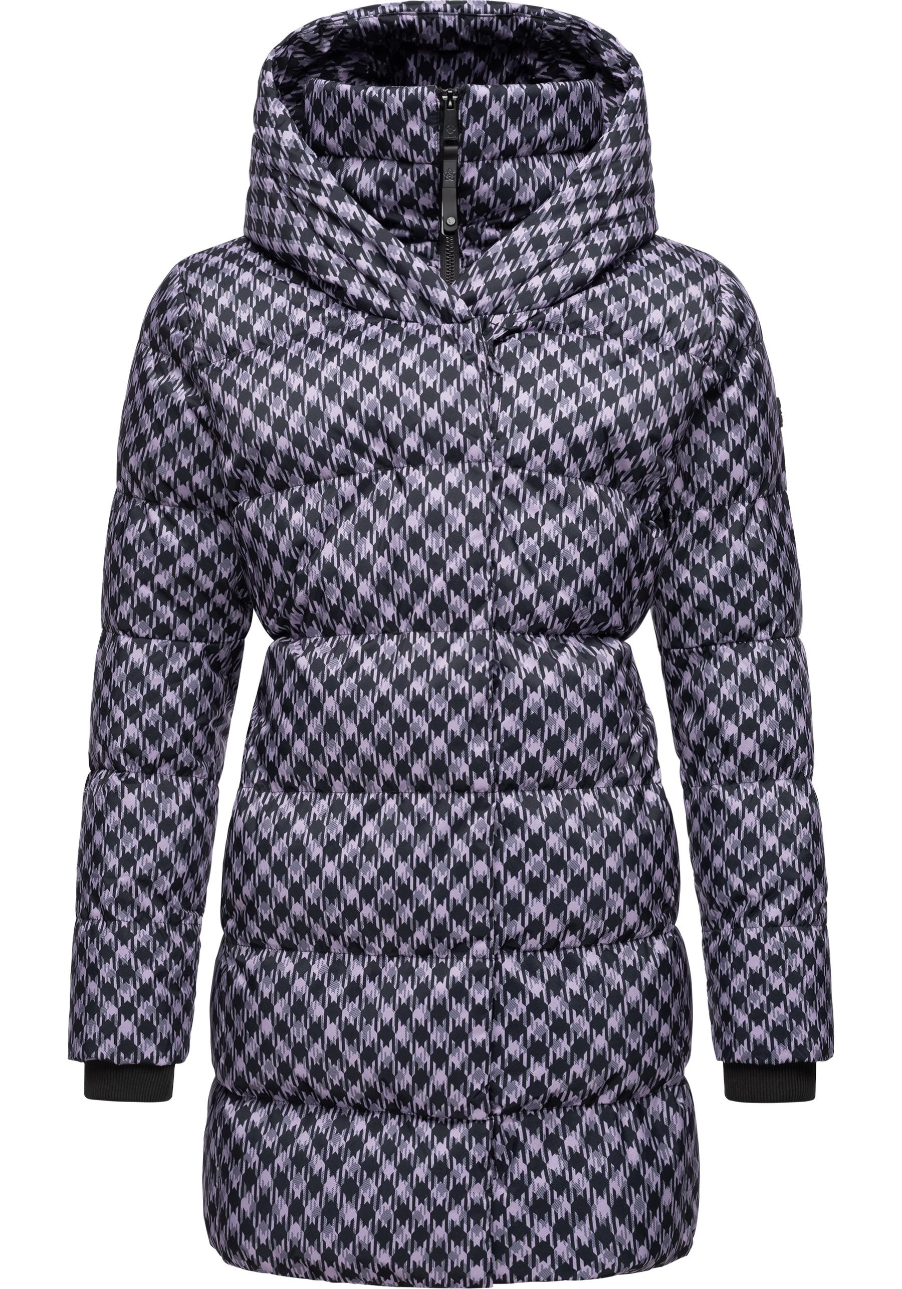 Ragwear Steppmantel »Niara Print«, Damen Wintermantel mit angesagtem Hahnentritt Muster