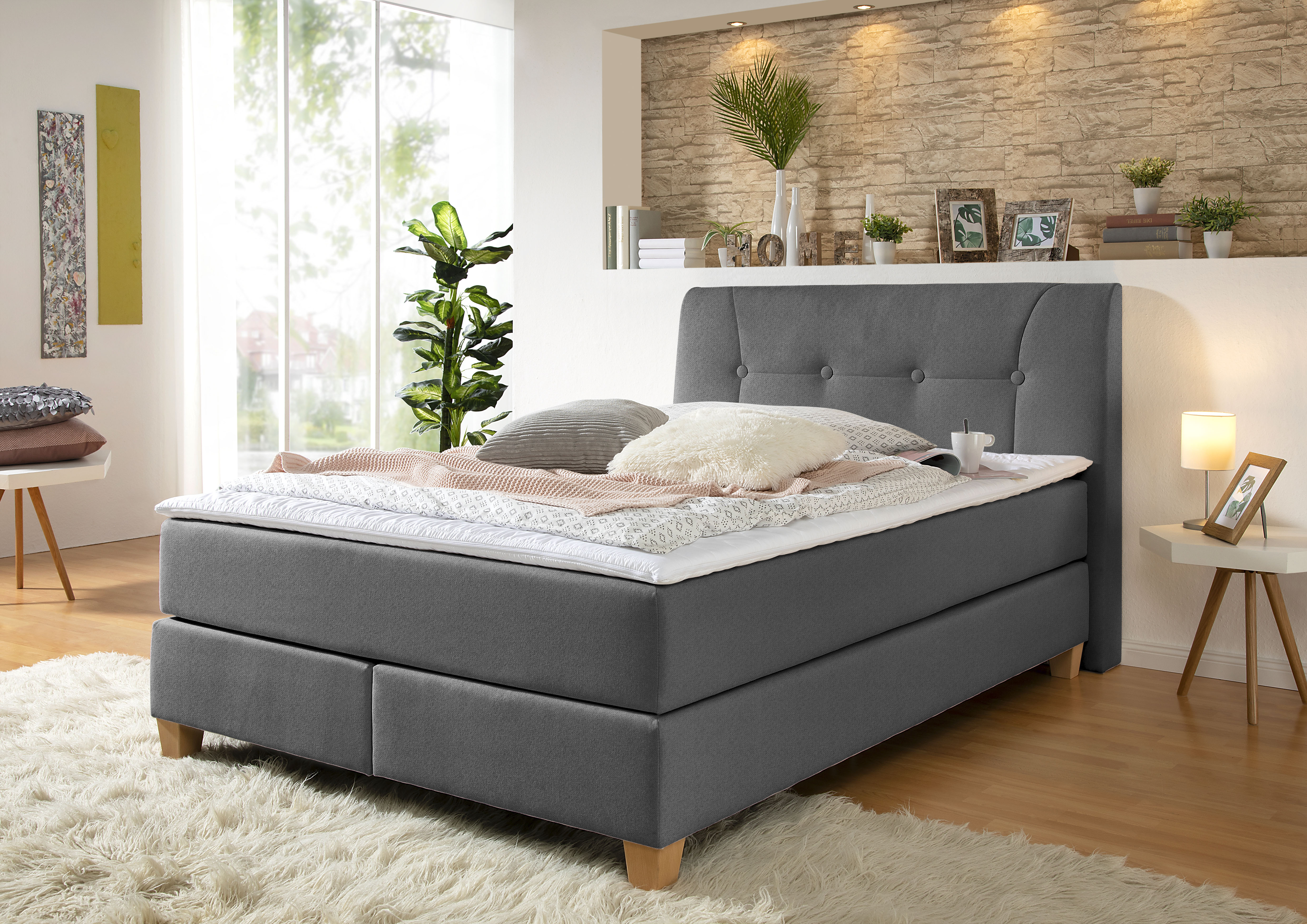 Home affaire Boxspringbett "Calloway" inkl. Topper, XXL-Ausführung, in 4 Farben, 5 Breiten, 3 Matratzenarten
