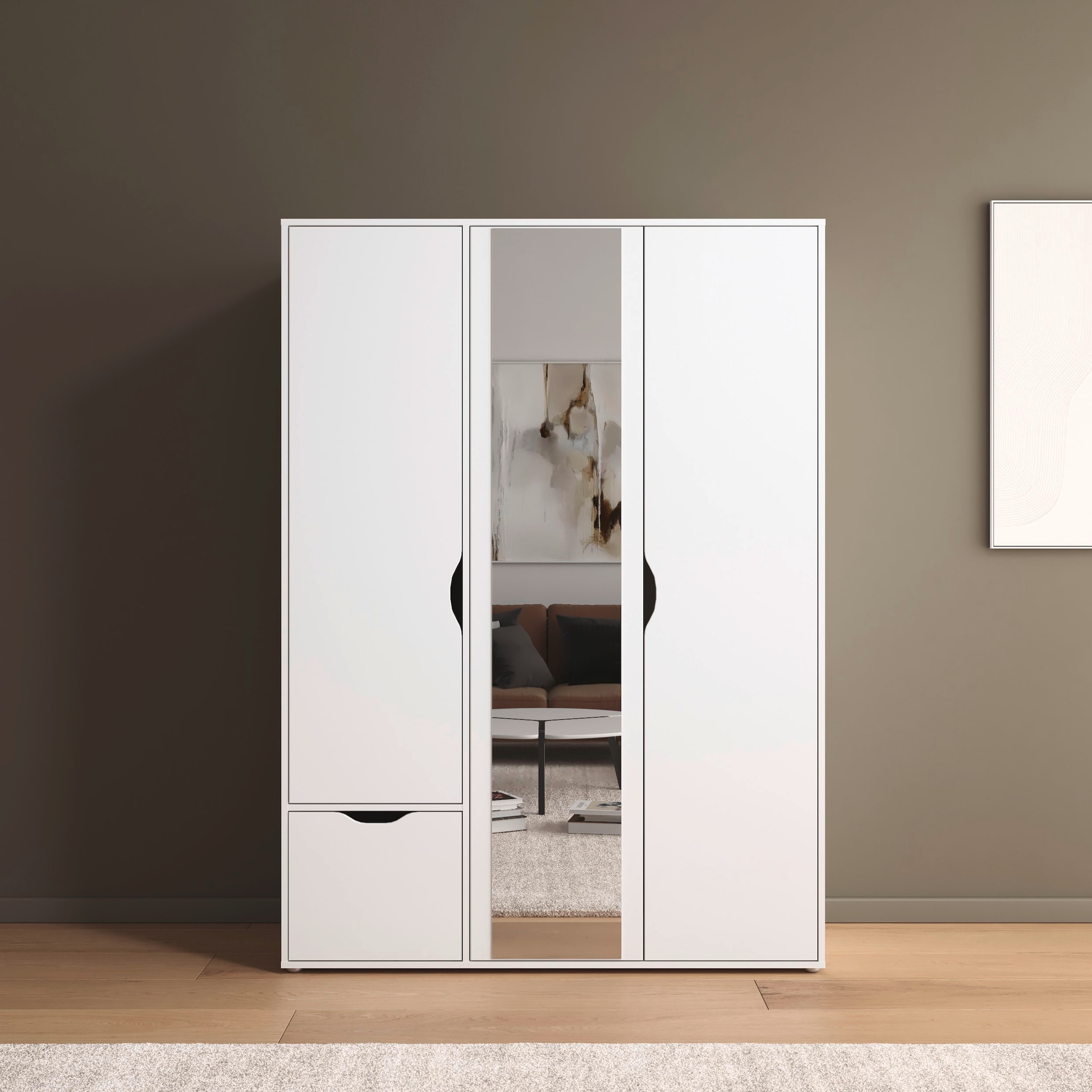 rauch Drehtürenschrank "Kleiderschrank Schrank Garderobe Wäscheschrank NARAI mit Schubladen" in 3 verschiedenen Ausstattungen BASIC/CLASSIC/PREMIUM, Griffausfräsungen für eine grifflose Optik TOPSELLER MADE IN GERMANY
