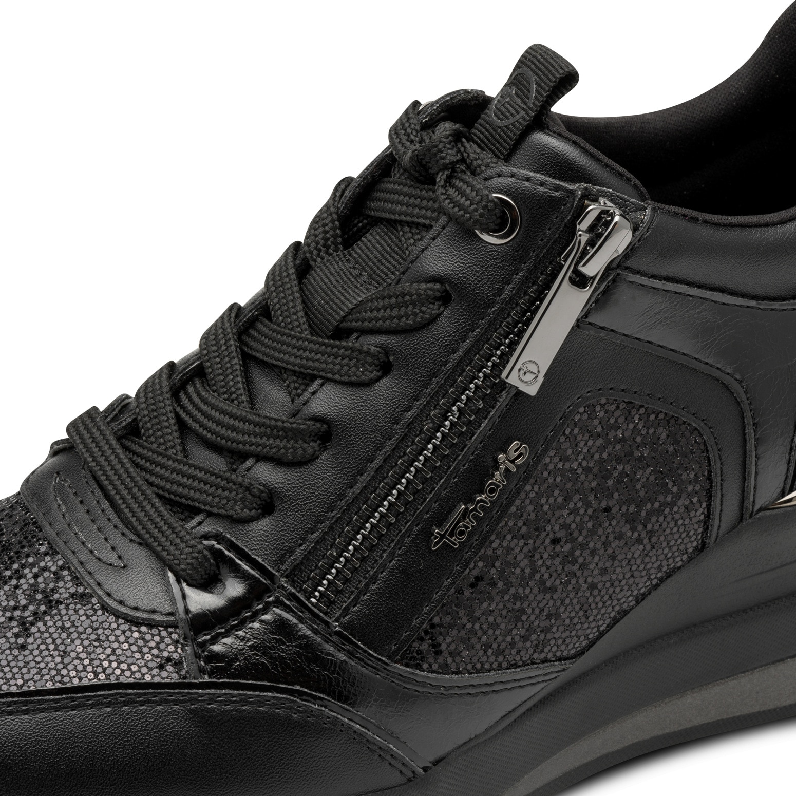Tamaris Keilsneaker, Freizeitschuh, Halbschuh, Schnürschuh mit Glitzerdetails