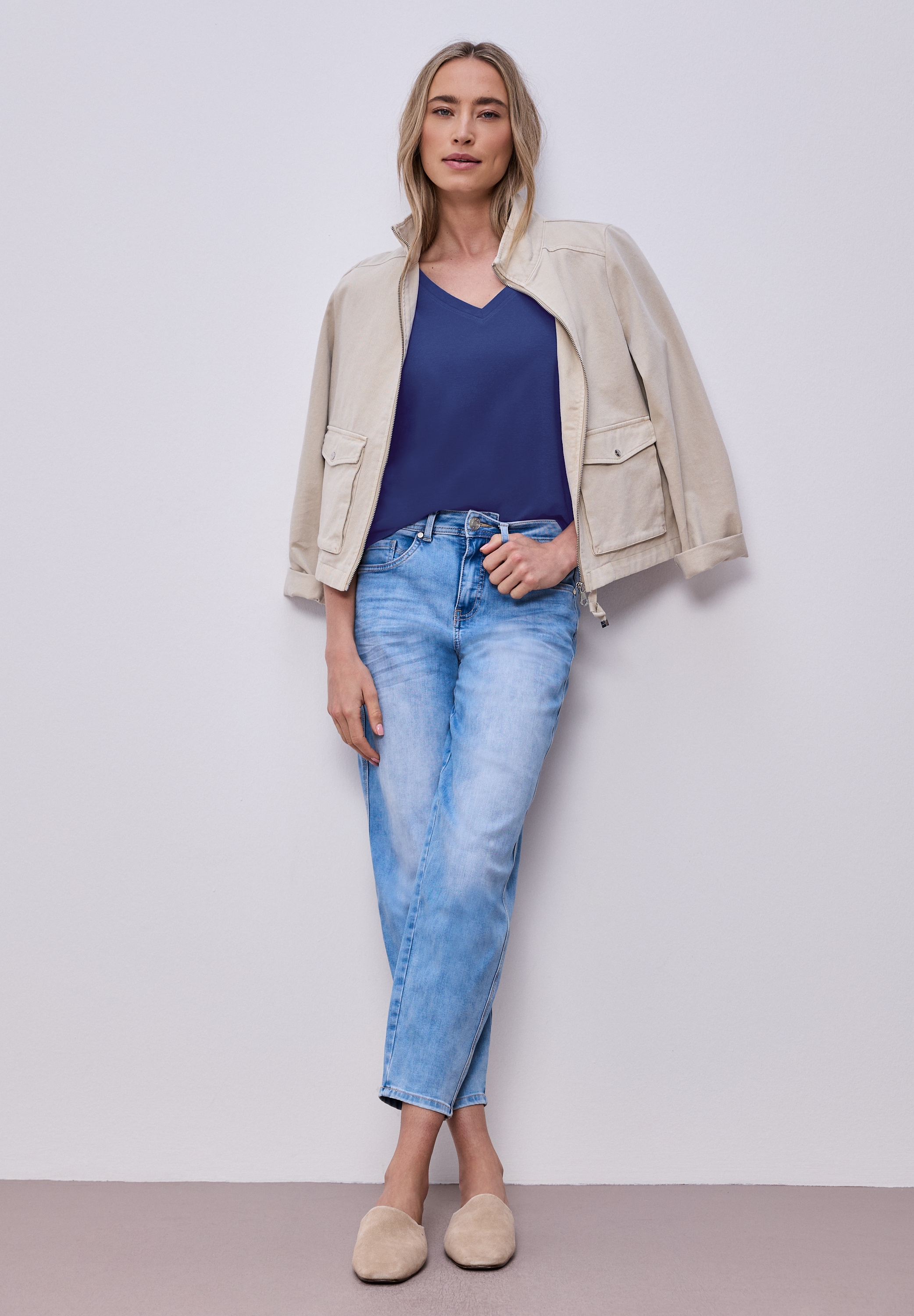STREET ONE V-Shirt aus reiner Baumwolle