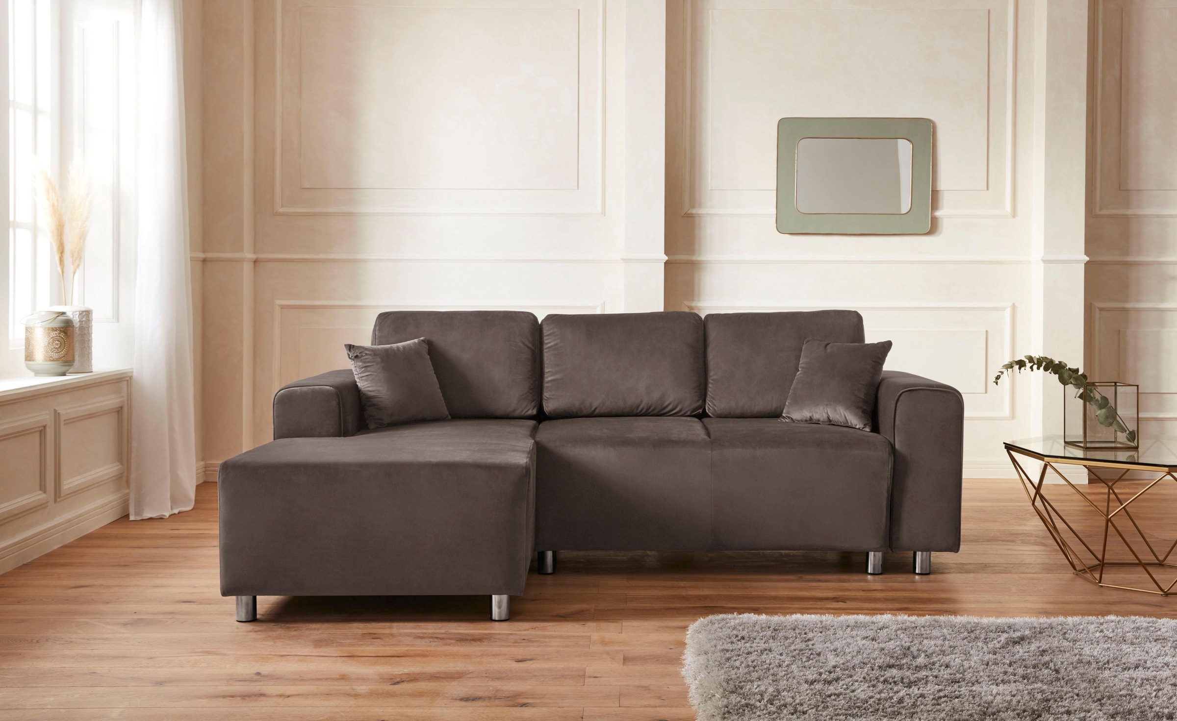 Guido Maria Kretschmer Home&Living Ecksofa »Györ«, L-Form, wahlweise mit Bettfunktion und Bettkasten incl. 2 Zierkissen