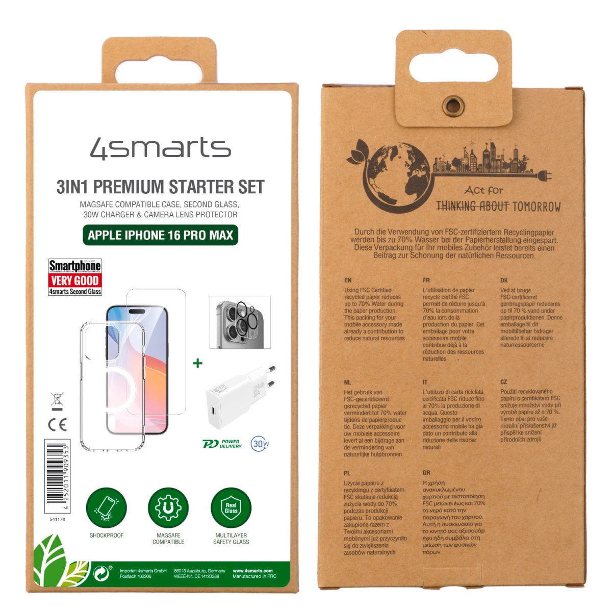 4smarts Handyhülle »3in1 Premium Starter Set für Apple iPhone 16 Pro Max«, Backcover, Schutzhülle, Handyschutzhülle, Case, Schutzcase, stoßfest