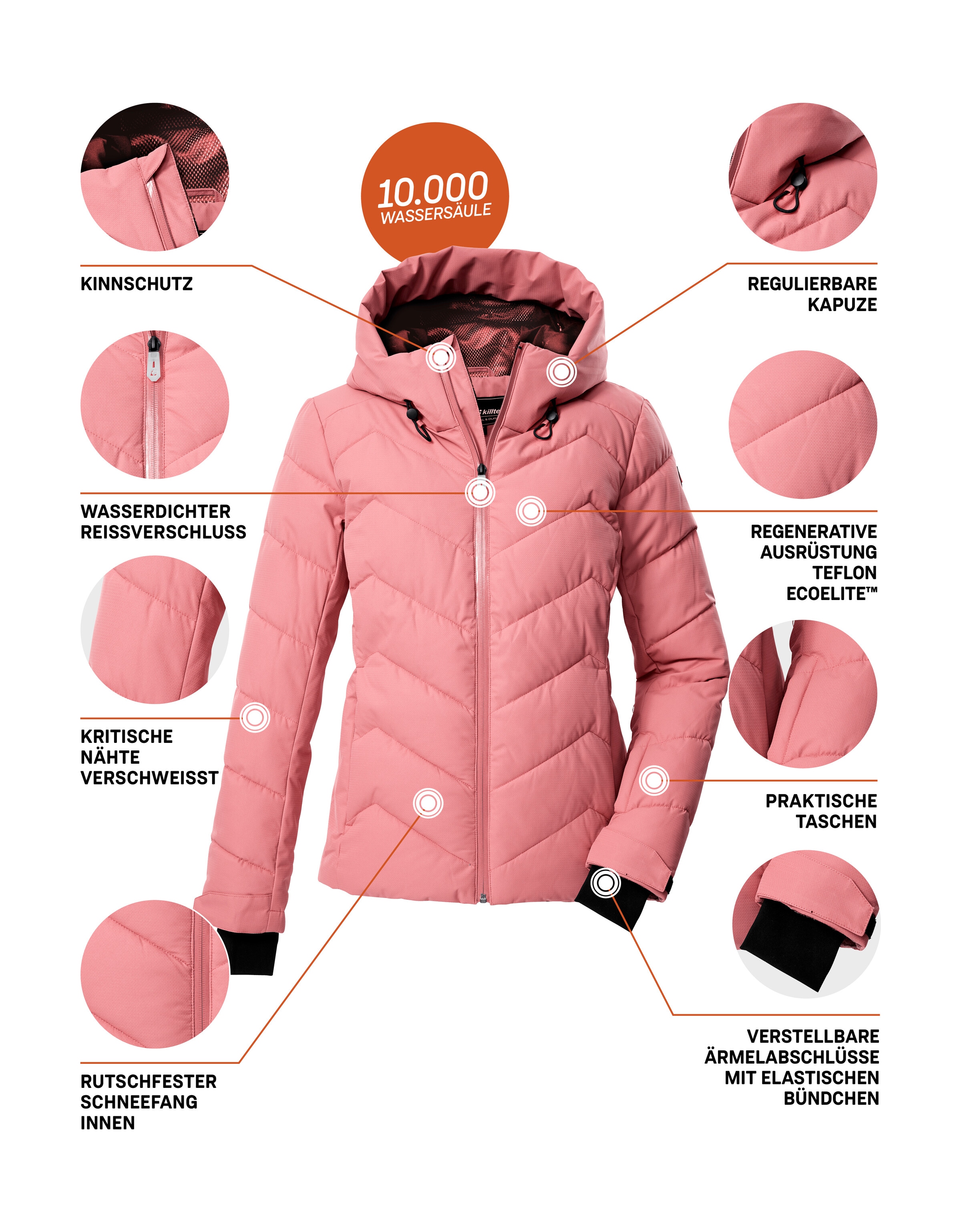 Killtec Skijacke »KSW 31 WMN SKI QLTD JCKT« Winddichte, wasserabweisende Skijacke mit Daunenoptik und Schneefang