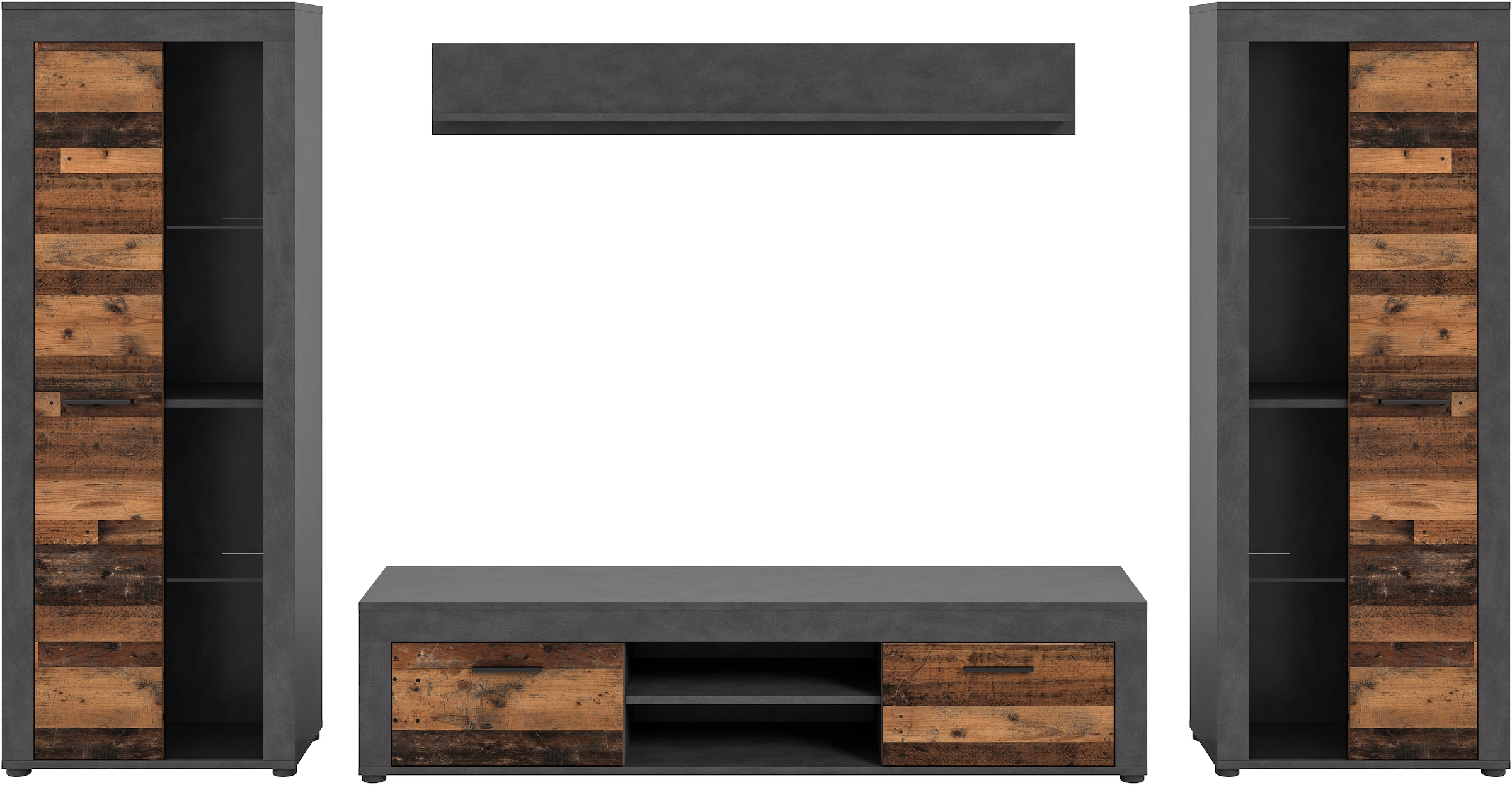 INOSIGN Wohnwand »Aosta, Breite 310cm, best. aus: 2x Vitrine, Lowboard, Wandboard«, Wohnwand, Kombination, Anbauwand, Möbel Set, Schrankwand, Möbel Kombi
