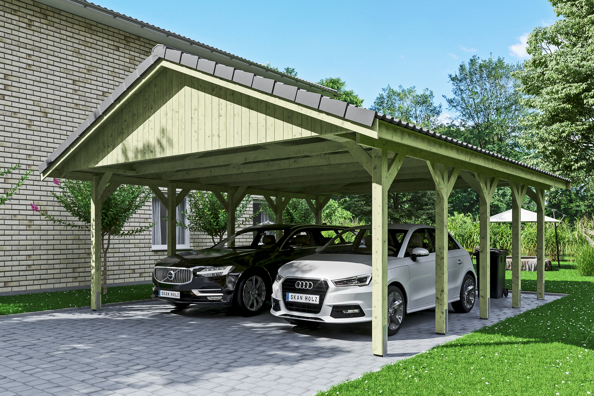 Skanholz Doppelcarport »Wallgau«, Nadelholz, 530 cm, Grün, mit Dachlattung