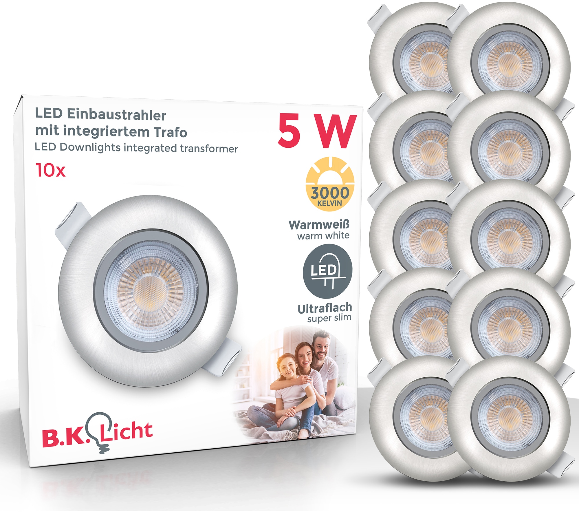 B.K.Licht LED Einbauleuchte Volantis, LED-Board, Warmweiß, LED Einbaustrahler Spots Einbauspots Deckenleuchten inkl.5W 450lm SET