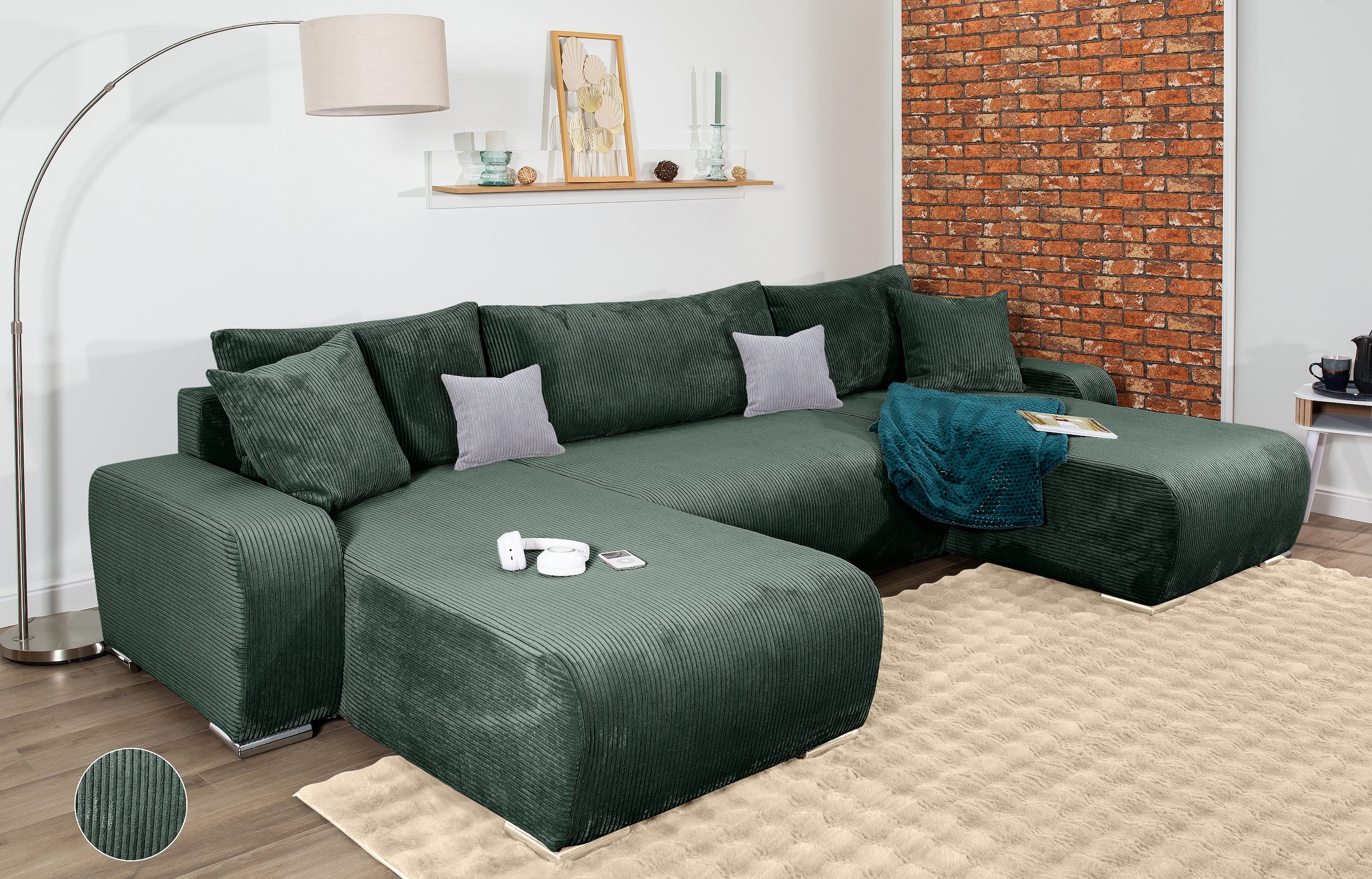COLLECTION AB Wohnlandschaft "Paola U-Form, B: 314 cm" Schlaffunktion, Bettkasten & 4 Zierkissen, Federkern