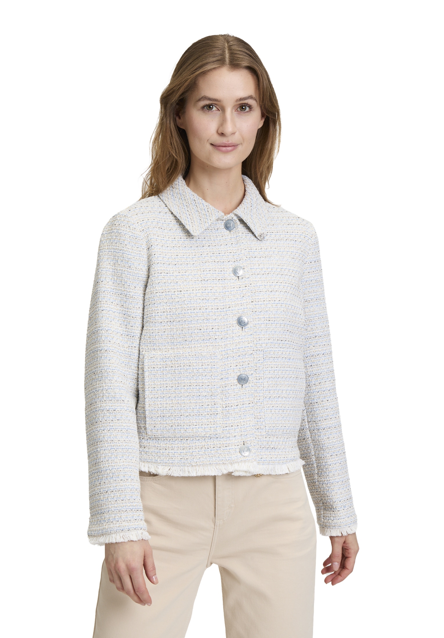 Cartoon Jackenblazer "Cartoon Damen Tweedblazer mit Fransen", Material günstig online kaufen