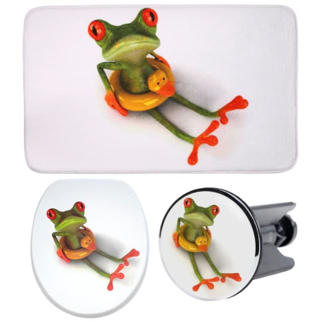 Sanilo Badaccessoire-Set »Froggy«, (Komplett-Set, 3 tlg.), bestehend aus WC- Sitz, Badteppich und Waschbeckenstöpsel kaufen | BAUR