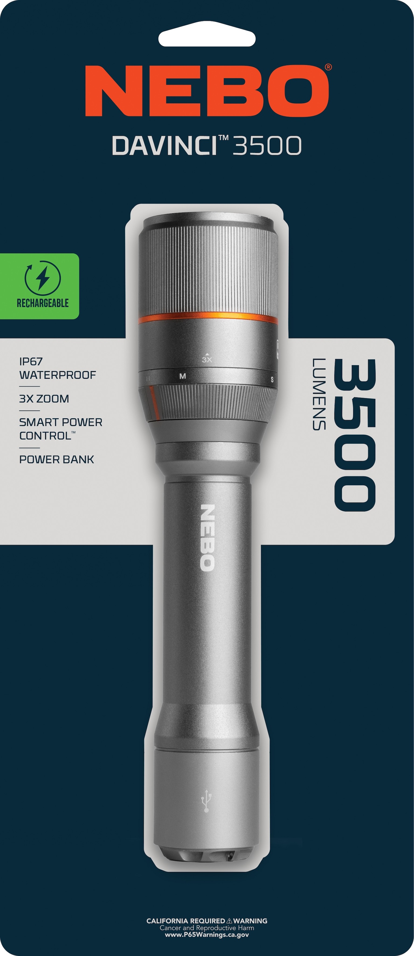 NEBO LED Taschenlampe »Nebo DAVINCI™ 3500« Set, Taschenlampe inkl. Ladekabel, 2 Stk. tlg.