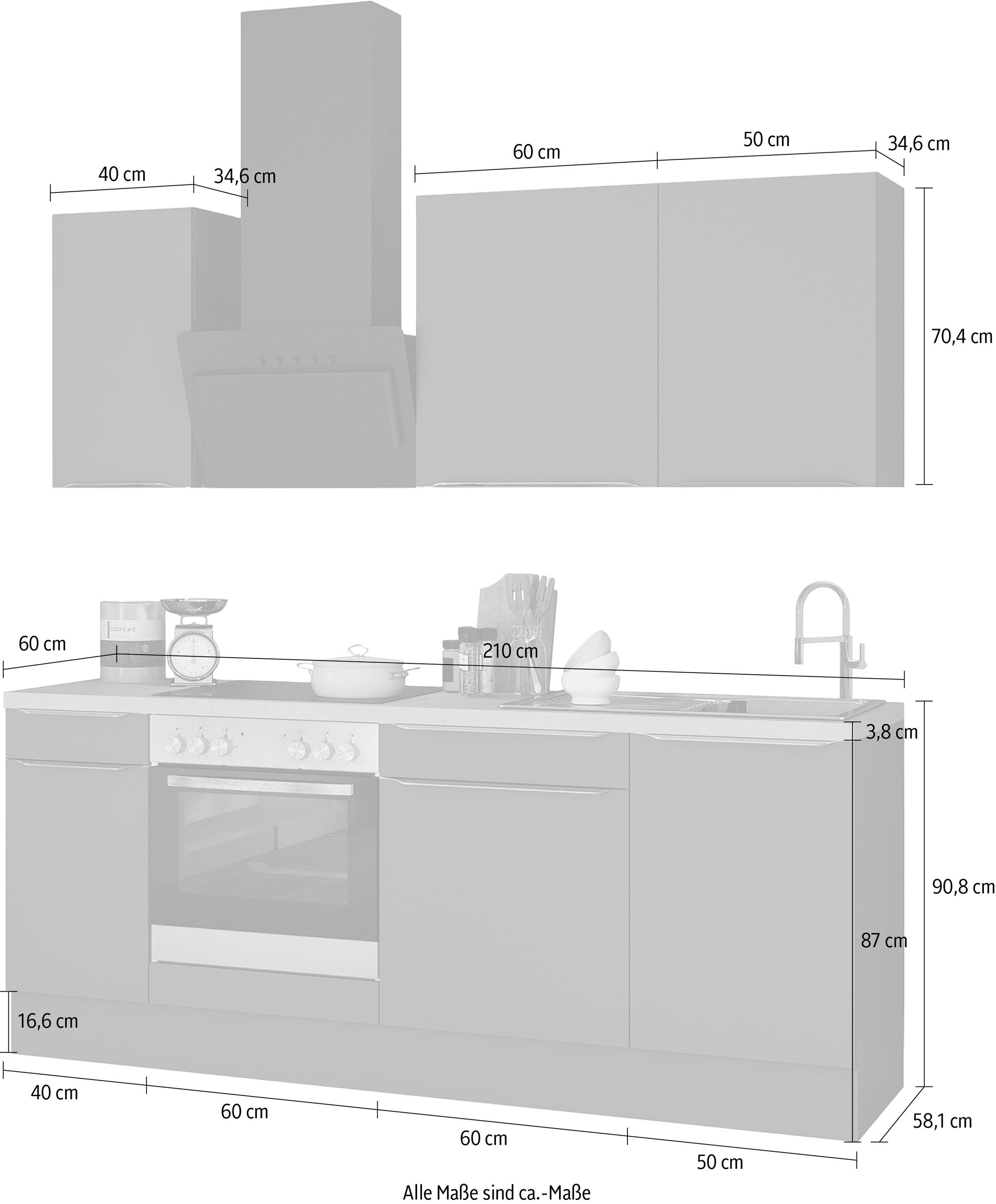 OPTIFIT Küchenzeile »Aken«, ohne E-Geräte, Breite 210 cm