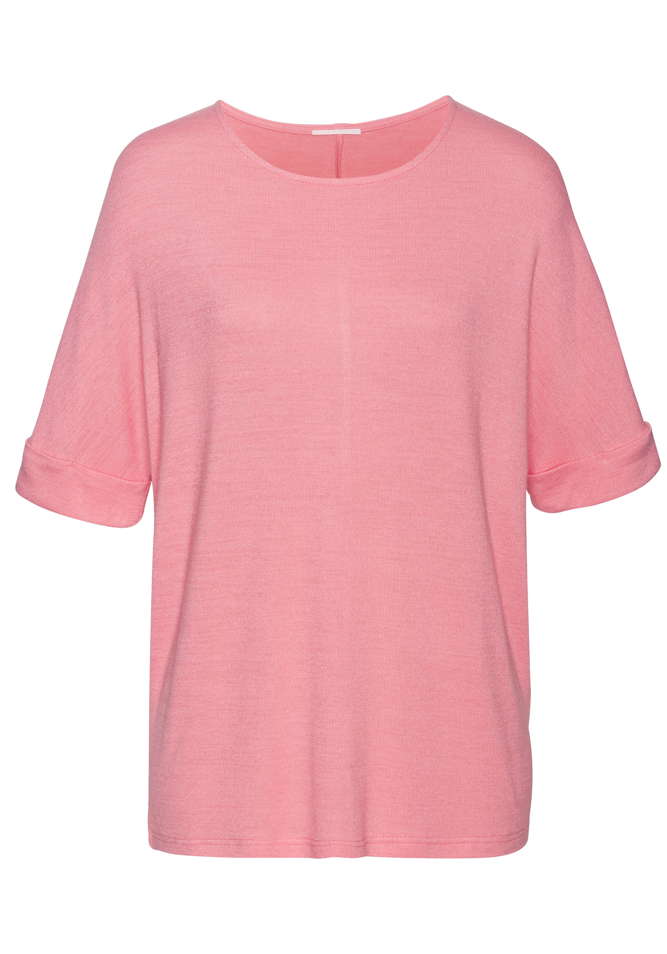 LASCANA Rundhalsshirt "mit breitem Ärmelumschlag", aus weichem Viskose-Fein günstig online kaufen