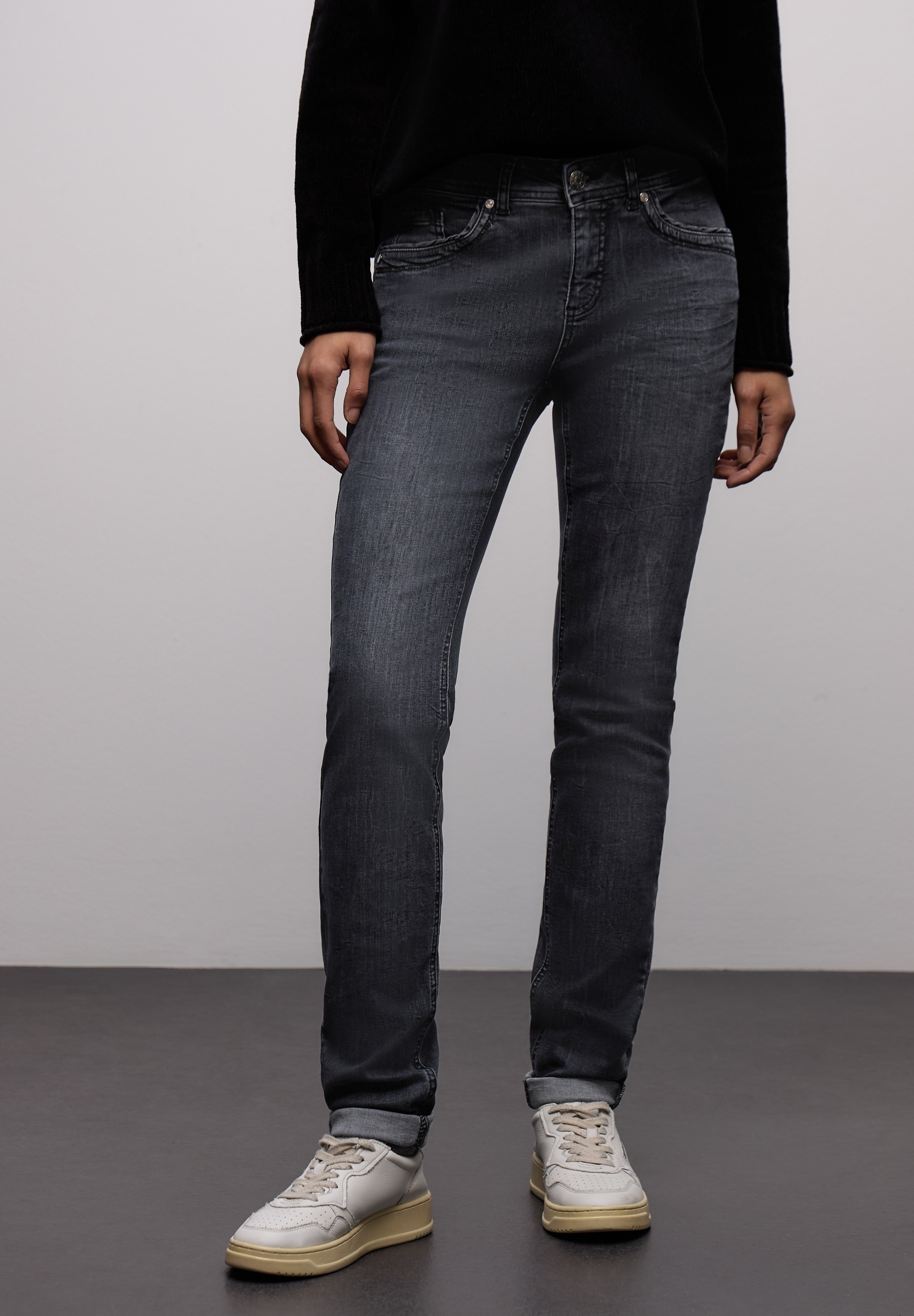 Slim-fit-Jeans STREET ONE, Damen, Gr. 30, Länge 32, steel grau washed, Jeans, 82% Baumwolle, 15% Polyester, 3% Elasthan, unifarben, knöchellang, Jeans Slim-fit-Jeans, 5-Pocket-Style 2