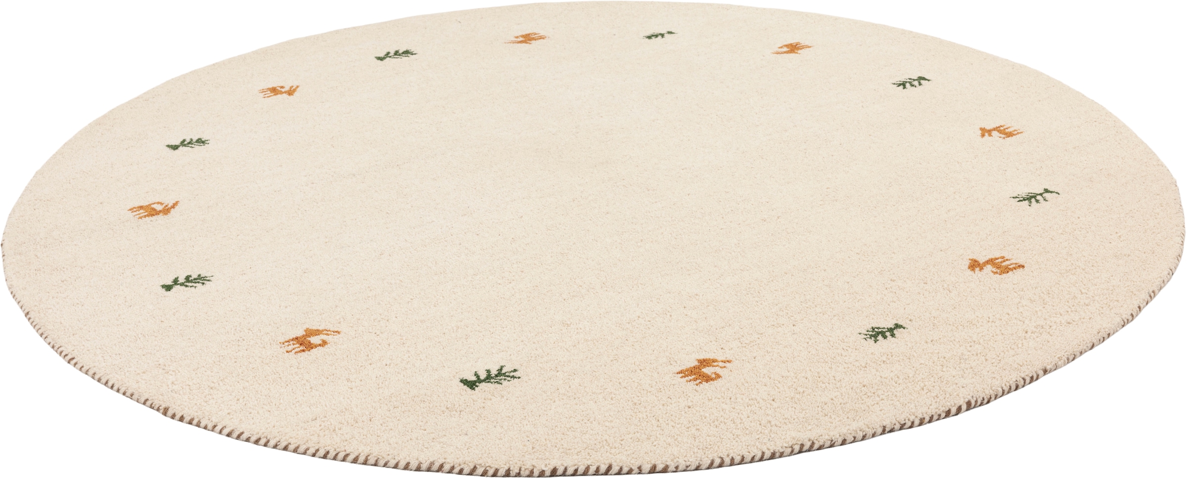 THEKO Wollteppich »Gabbeh Motiv, Handweb Teppich, Tiermotiv, reine Wolle, handgewebt«, rund, 14 mm Höhe, reine Wolle, handgewebt, Wohnzimmer, Schlafzimmer, Esszimmer