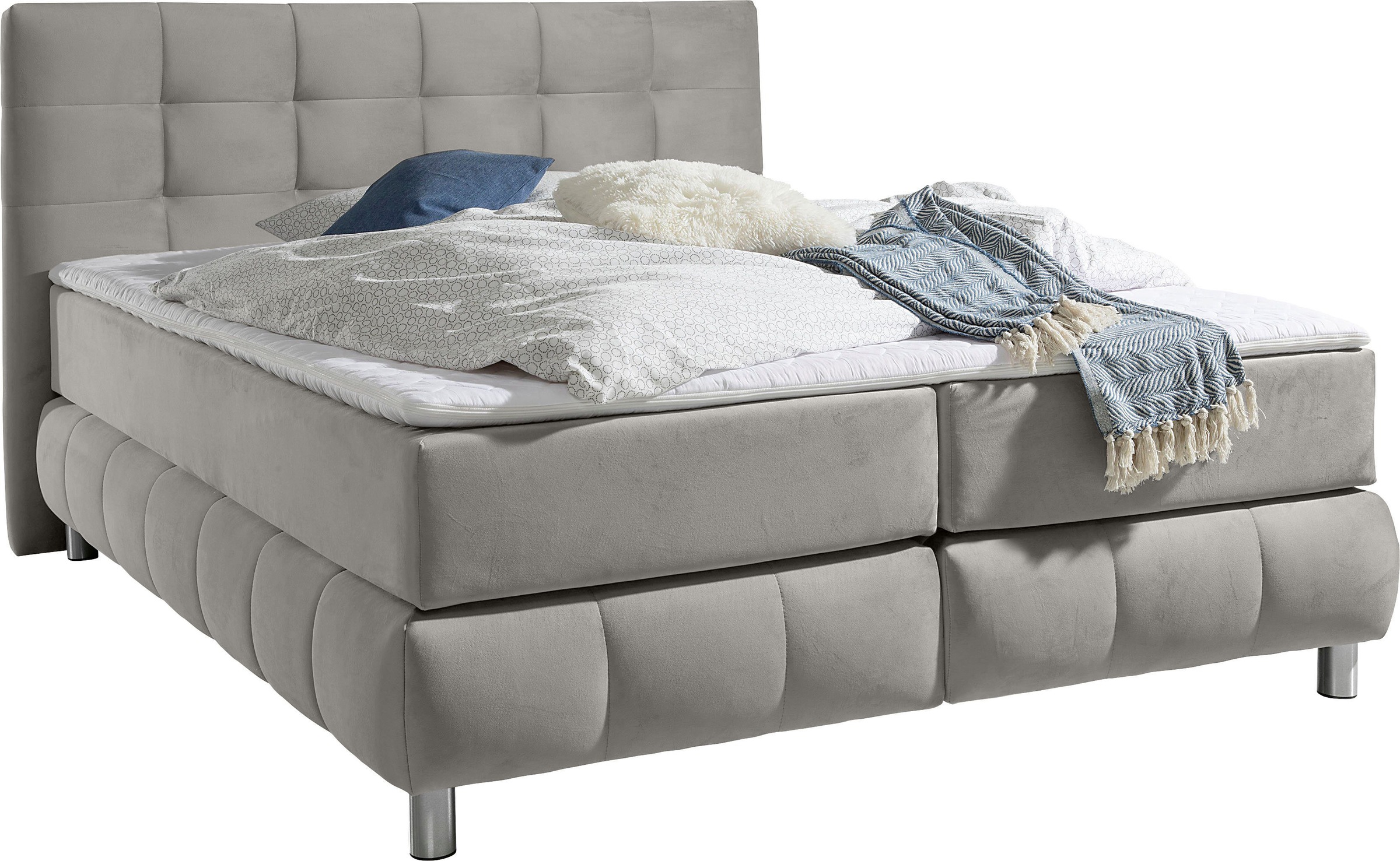 andas Boxspringbett »Salo XXL«, in Samtoptik oder Struktur, 6 Breiten in Überlänge 220cm, 4 Härtegrade