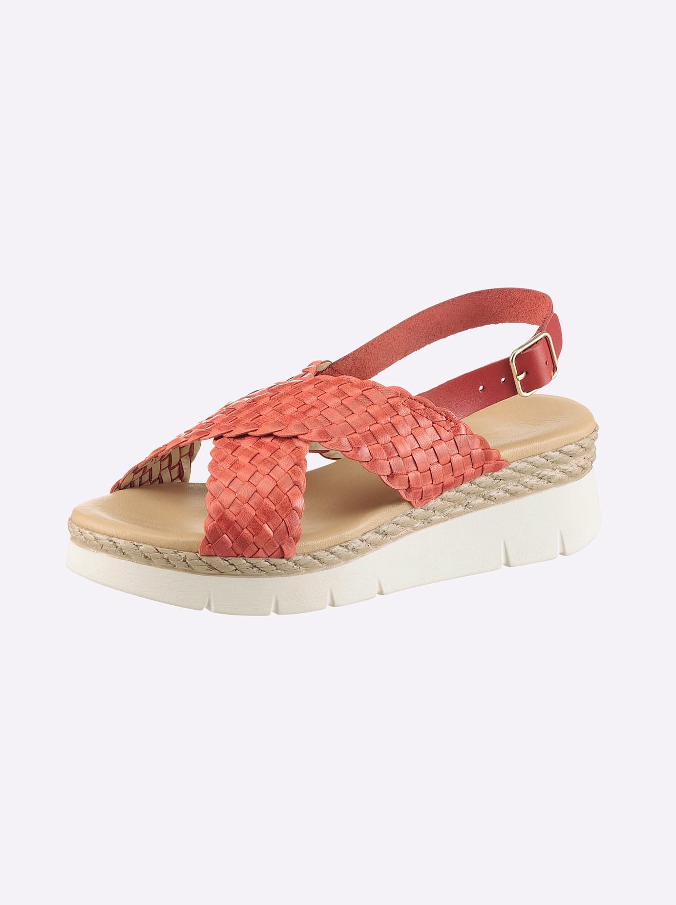 Sandalette HEINE, Damen, Gr. 40, rot, Glattleder, Leder, Rindsleder, Schuhe Sandalette