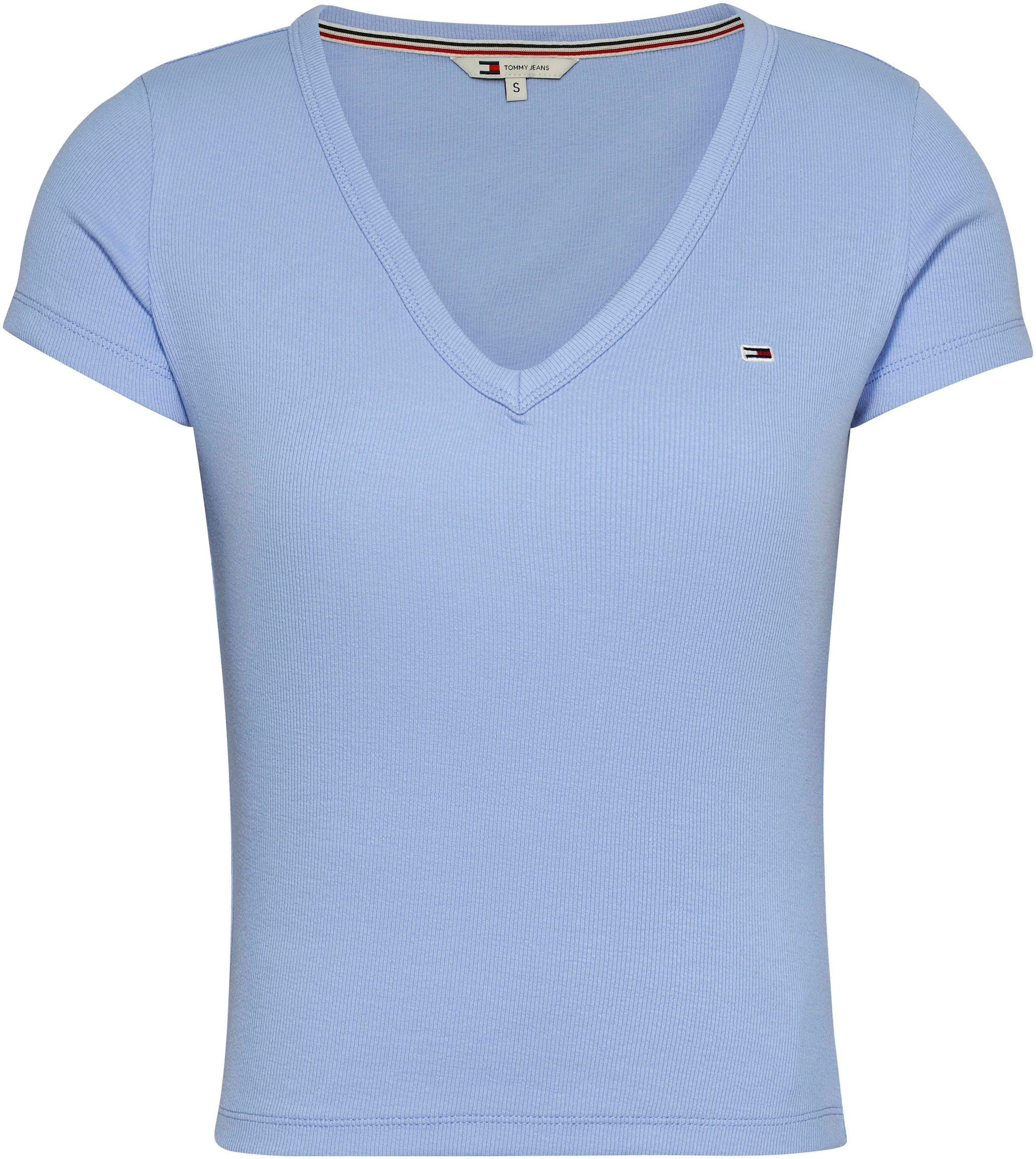 Tommy Jeans T-Shirt »Slim Essential | Rippshirt«, mit kaufen V-Neck BAUR Logostickerei Rib