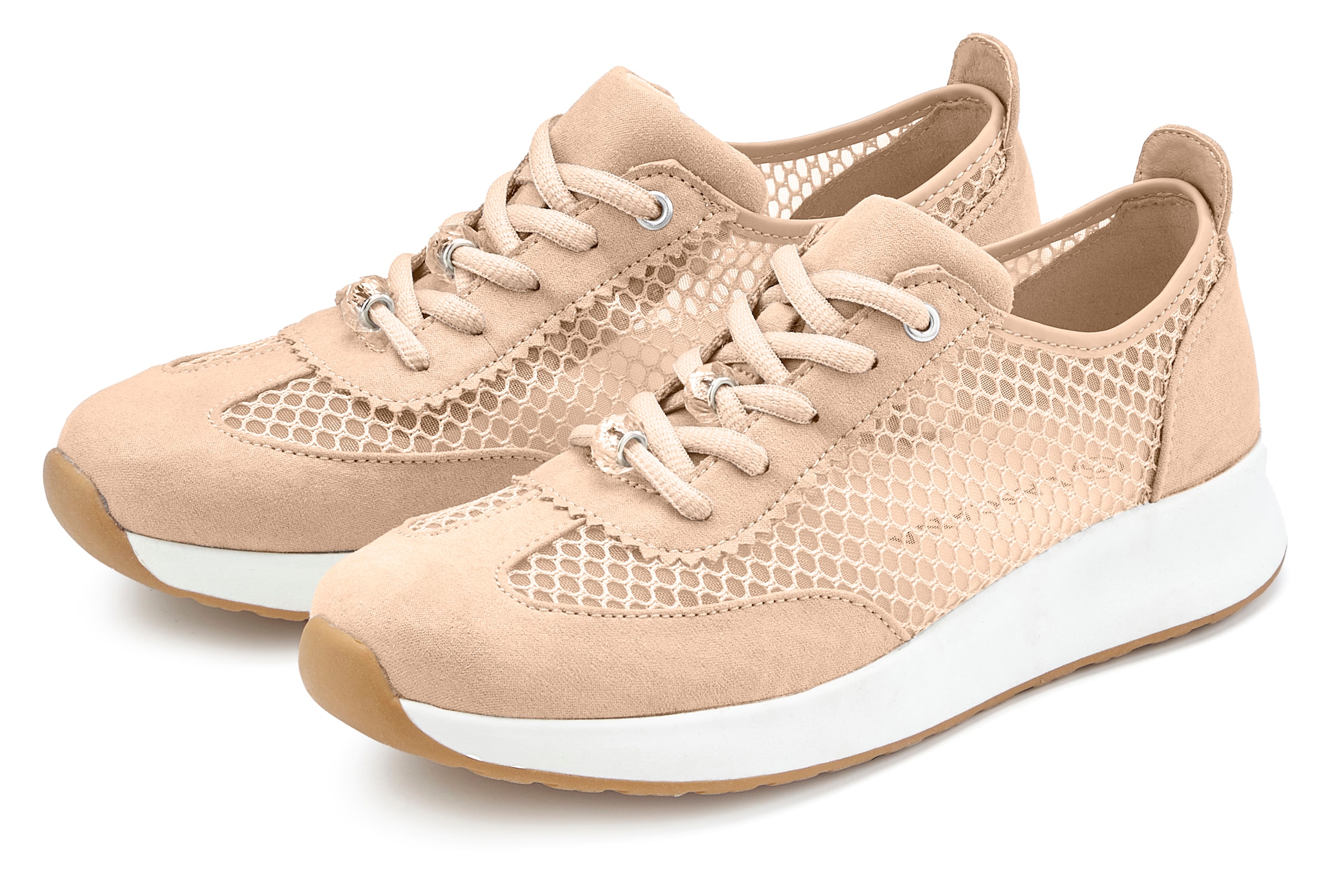 LASCANA Sneaker "Halbschuh, Sneaker, Schnür-Sneaker" Wildleder-Optik mit dezentem Plateau und Schmuckdetails VEGAN