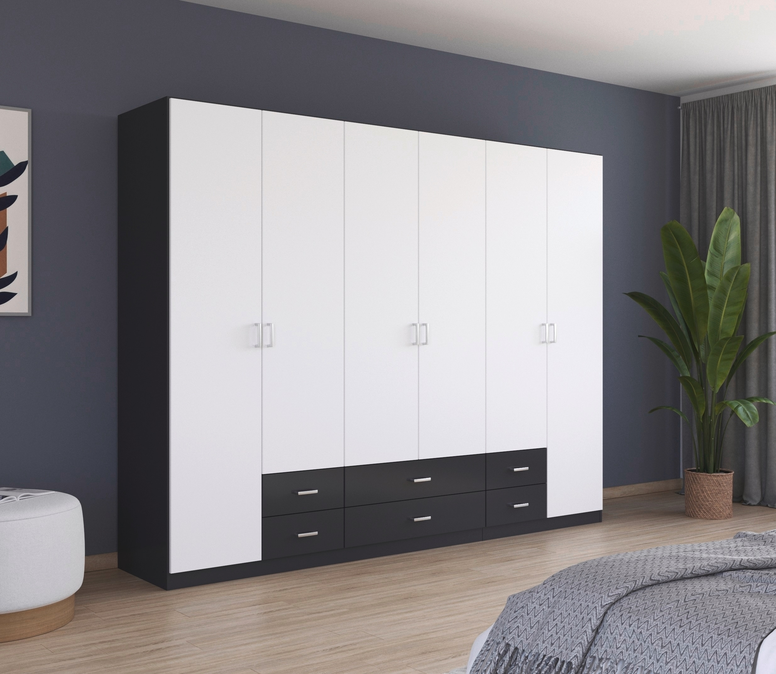 rauch Drehtürenschrank "Kleiderschrank Garderobe GAMMA Breiten 271 cm" in 3 Ausstattungen BASIC/CLASSIC/PREMIUM (inkl. SOFT-CLOSE-Funktion), mit Schubladen, verschiedene Griff-Varianten TOPSELLER MADE IN GERMANY