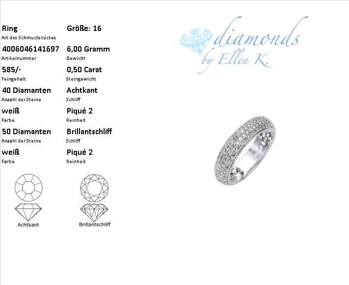 Ellen K. Diamonds Cocktail Ring White Gold Size 17 2