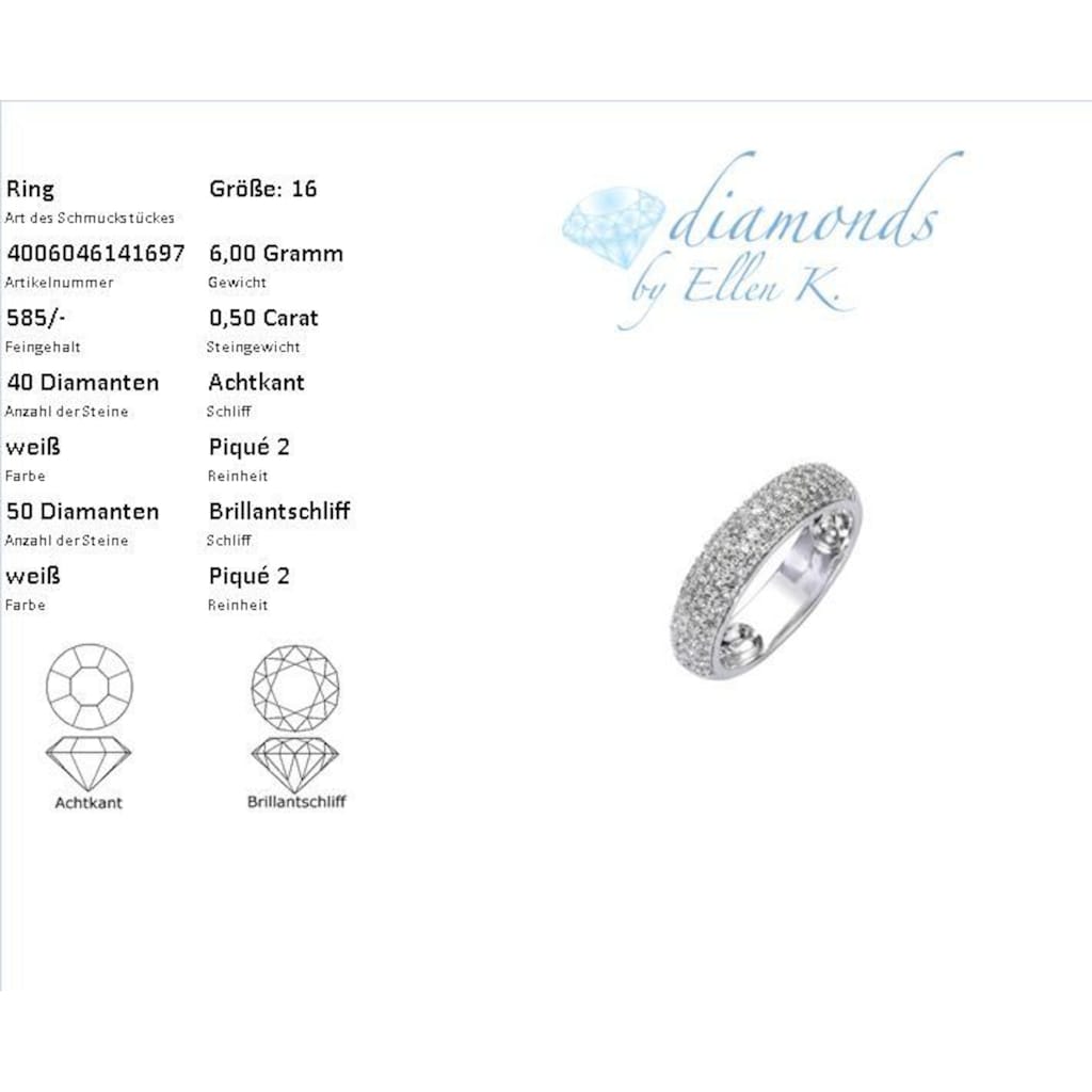 Diamonds by Ellen K. Fingerring »585/- Weißgold Diamant 0,50ct.«