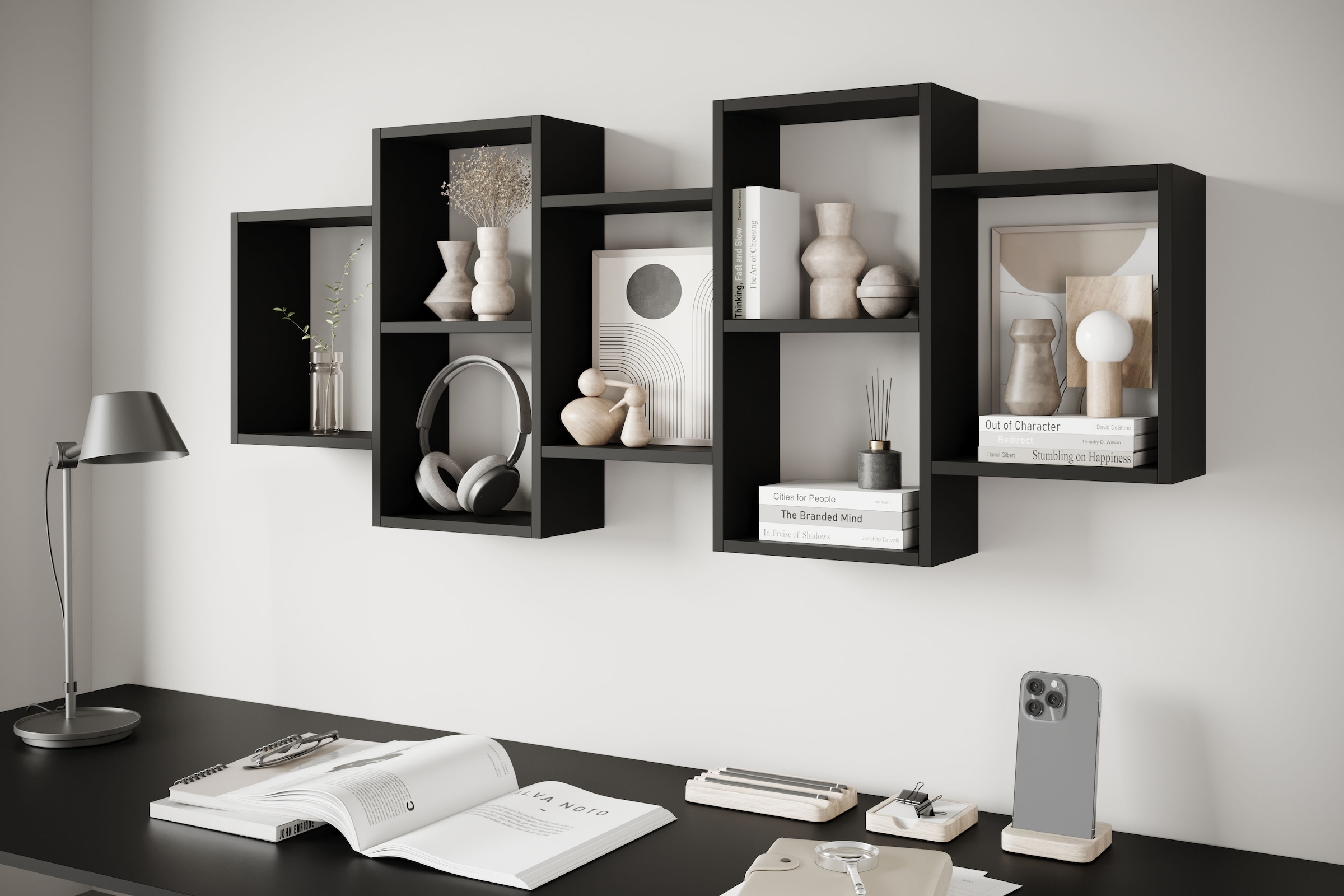 INOSIGN Wandboard »Wandregal Trio«, (1 St.), Stell- oder Hängeregal, 10 offene Fächer, flexibel montierbar