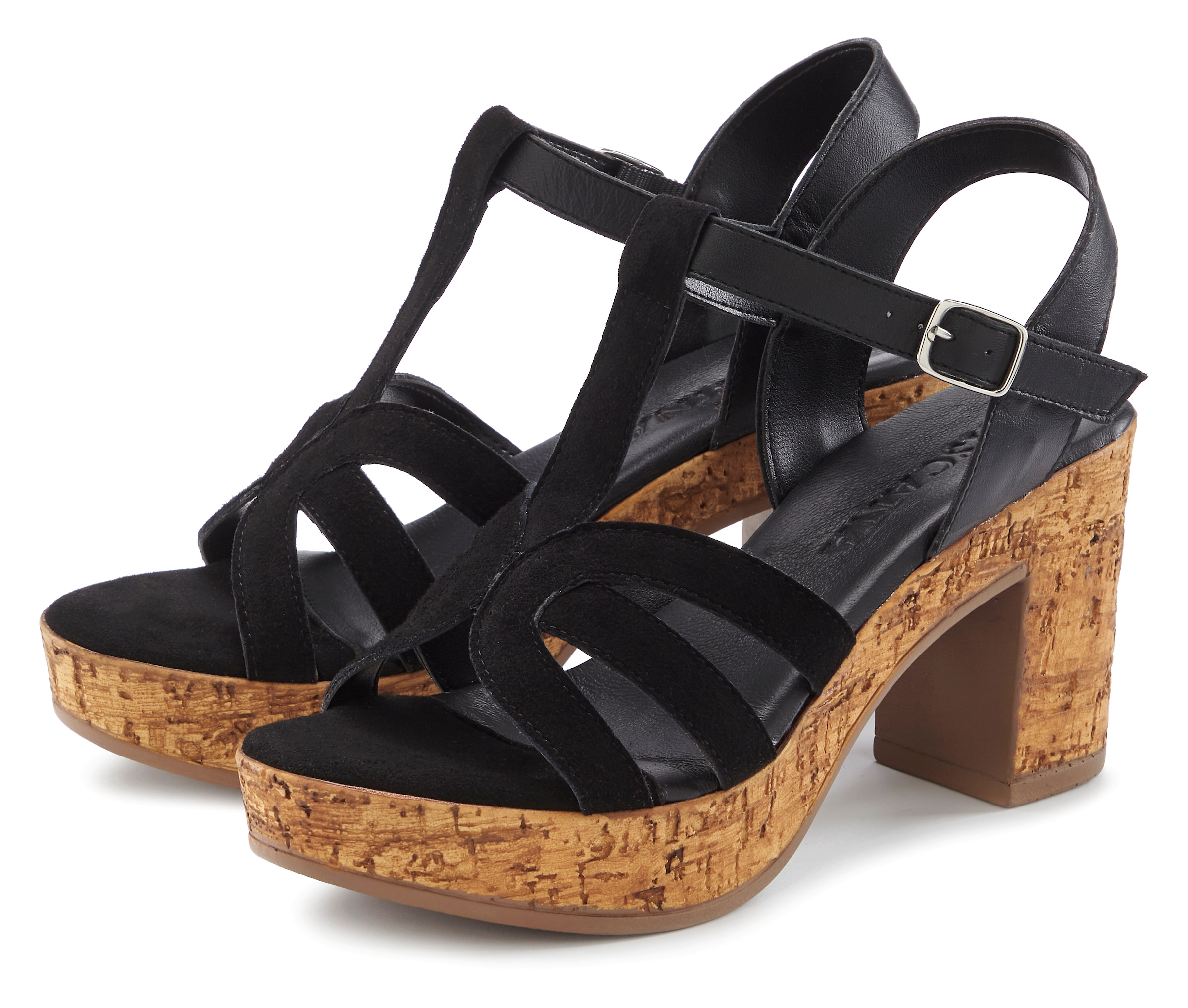 LASCANA Sandalette »Riemchensandalette, Sandale, T-Strap-Sandalette, Sommerschuh«, aus Leder mit Blockabsatz