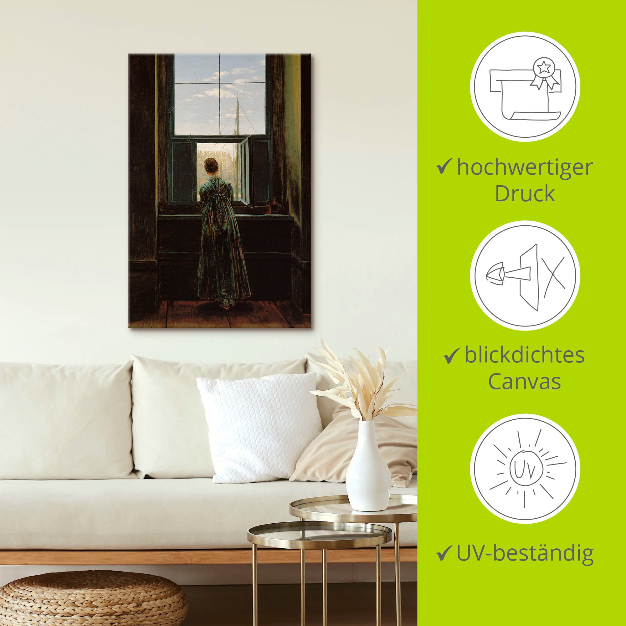 Artland Wandbild »Frau am Fenster. 1822(?)«, Frau, (1 St.), als Alubild, Outdoorbild, Leinwandbild, Poster in verschied. Größen