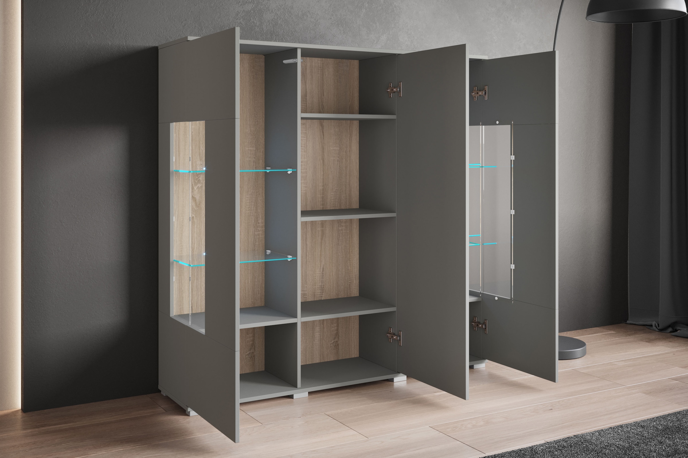 INOSIGN Highboard »Kenia«, (1 St.), Modernes Highboard, mit Glastüren, Breite 135 cm