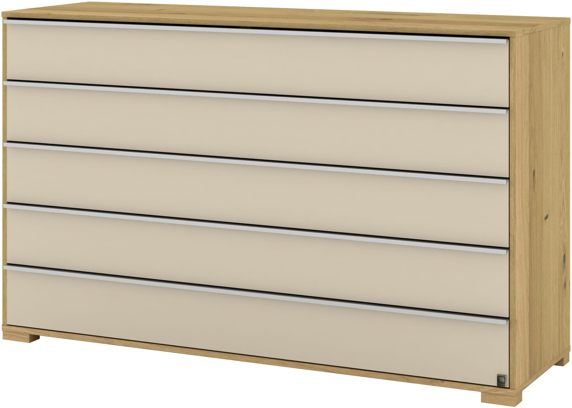 Thumbnail - Musterring Schubkastenkommode "Savona Sideboard, Wäscheschrank, mit Schubladen, teilmassiv, 141 cm" Bianco-Eiche, mit Gl...