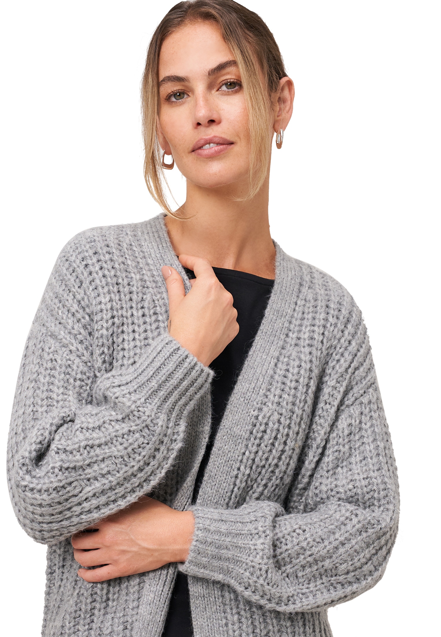 Zero Strickjacke »zero Damen Grobstrickjacke offener Style«, Plain/ohne Details
