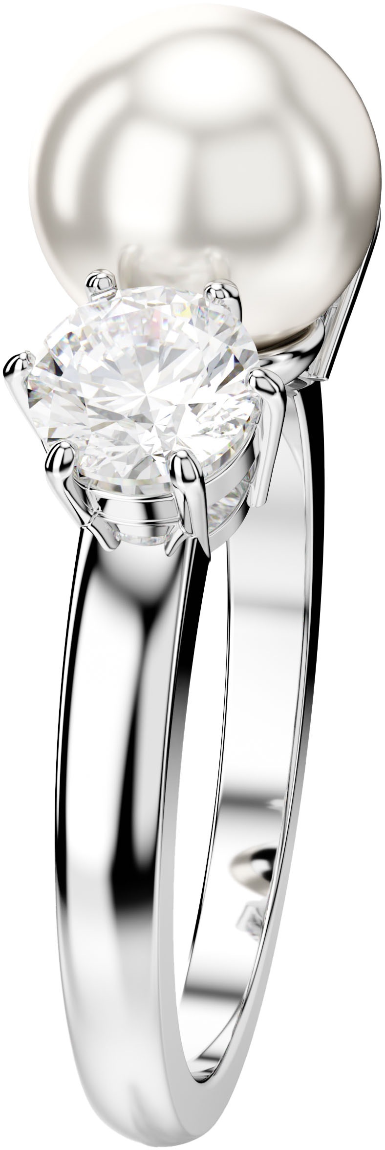 Fingerring SWAROVSKI "Schmuck Geschenk Matrix Ring" Gr. 50, weiß (metallfarben, kristallweiß, weiß), Fingerringe, Damen, 50, Metall Perlen, Metall, Perlen, Fingerring, mit Swarovski Zirkonia (synth.) - mit Swarovski Perle 3