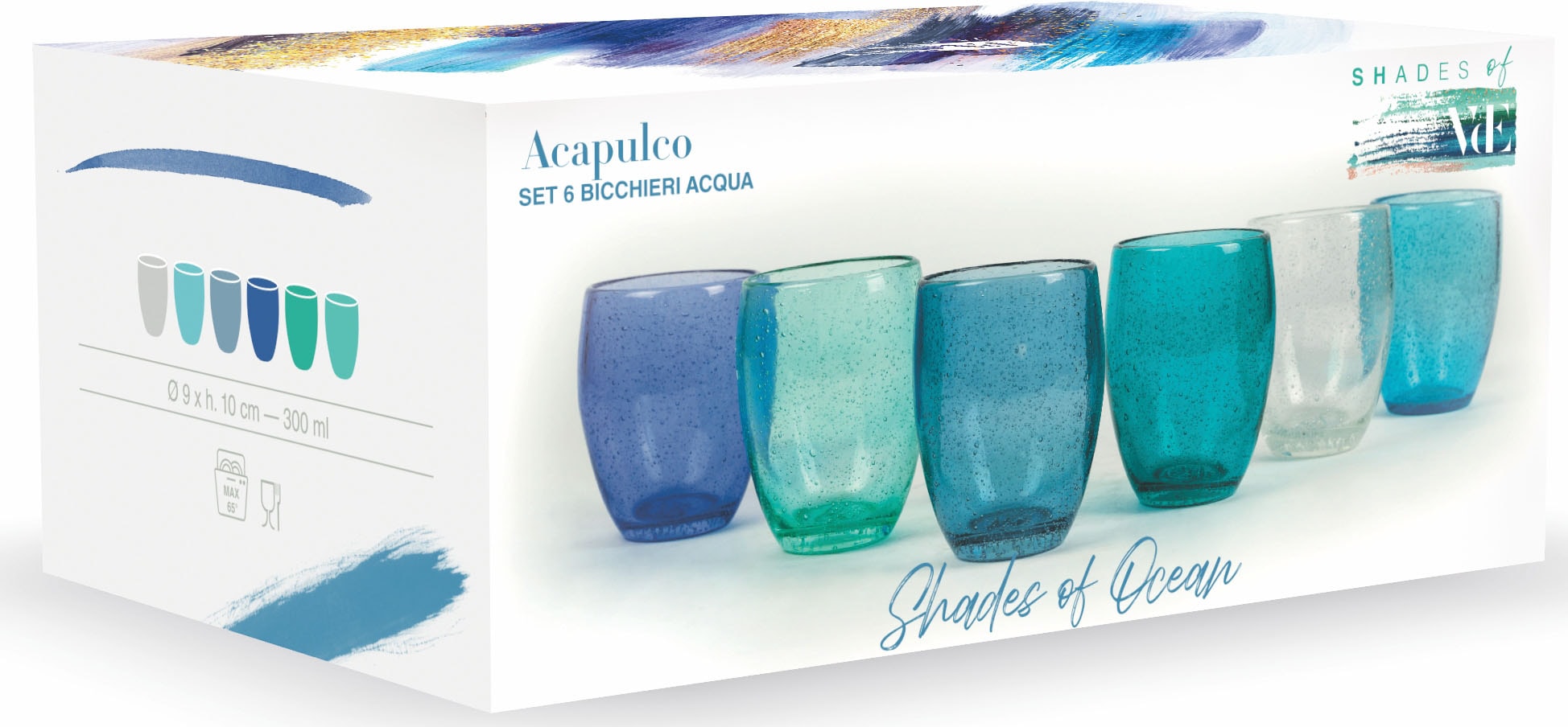 Villa d'Este Gläser-Set »Acapulco Marea«, (Set, 6 tlg.), Wassergläser-Set, 6-teilig, Inhalt 300 ml