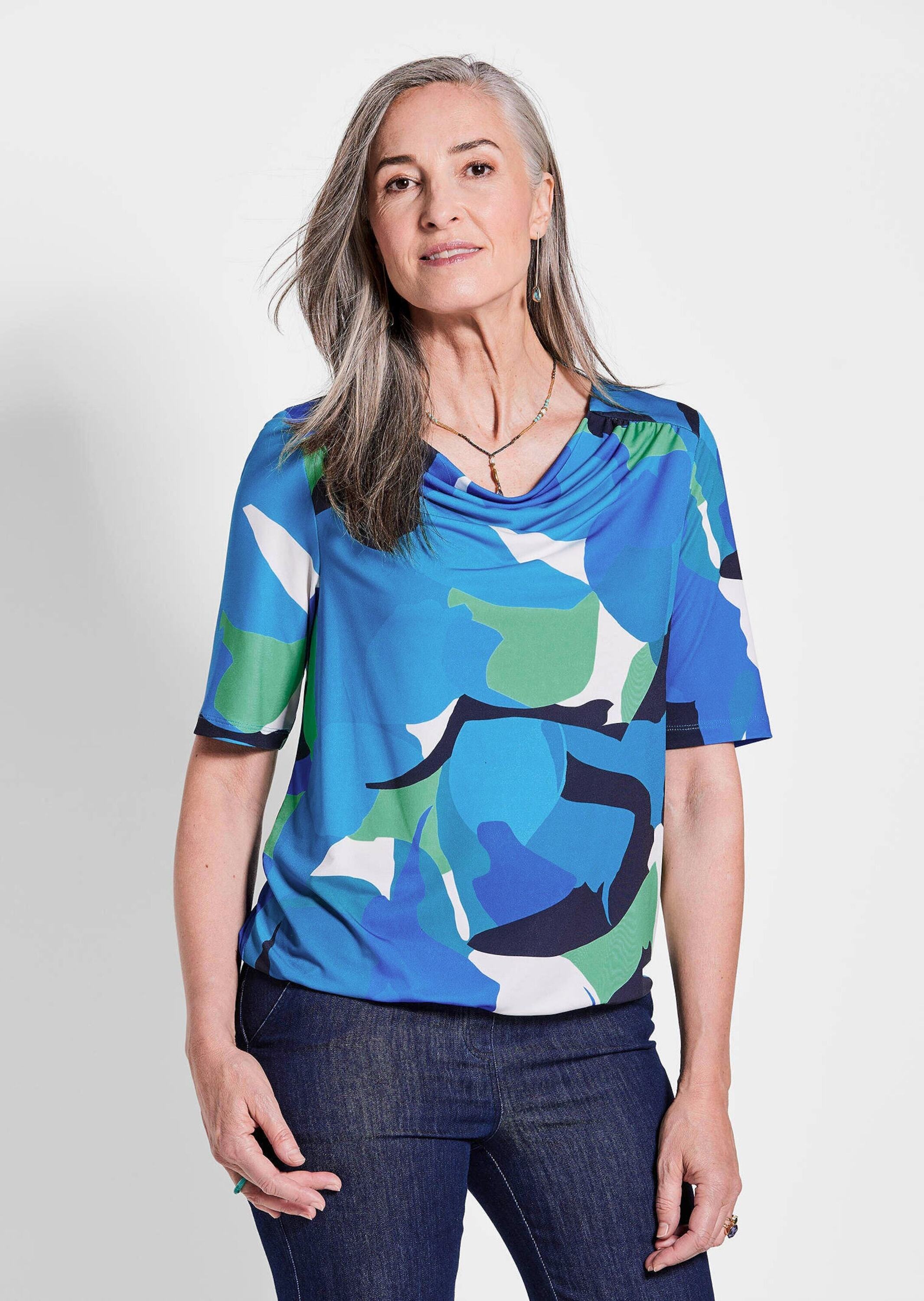 GOLDNER Kurzarmshirt "Kurzgröße Halbarmshirt mit Print" Gummibund günstig online kaufen