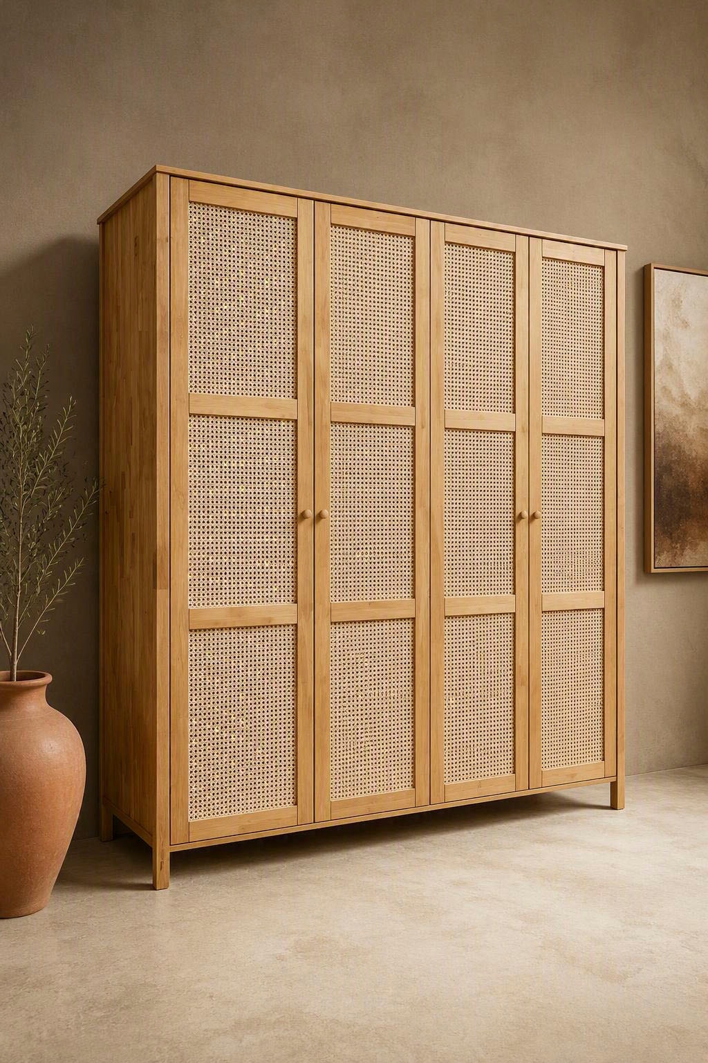 OTTO home Kleiderschrank »Hällevik Eiche - aus FSC® Massivholz, Wiener Geflecht« Massive FSC®-zertifizierte Eiche geölt, Fronten  mit Wiener Geflecht