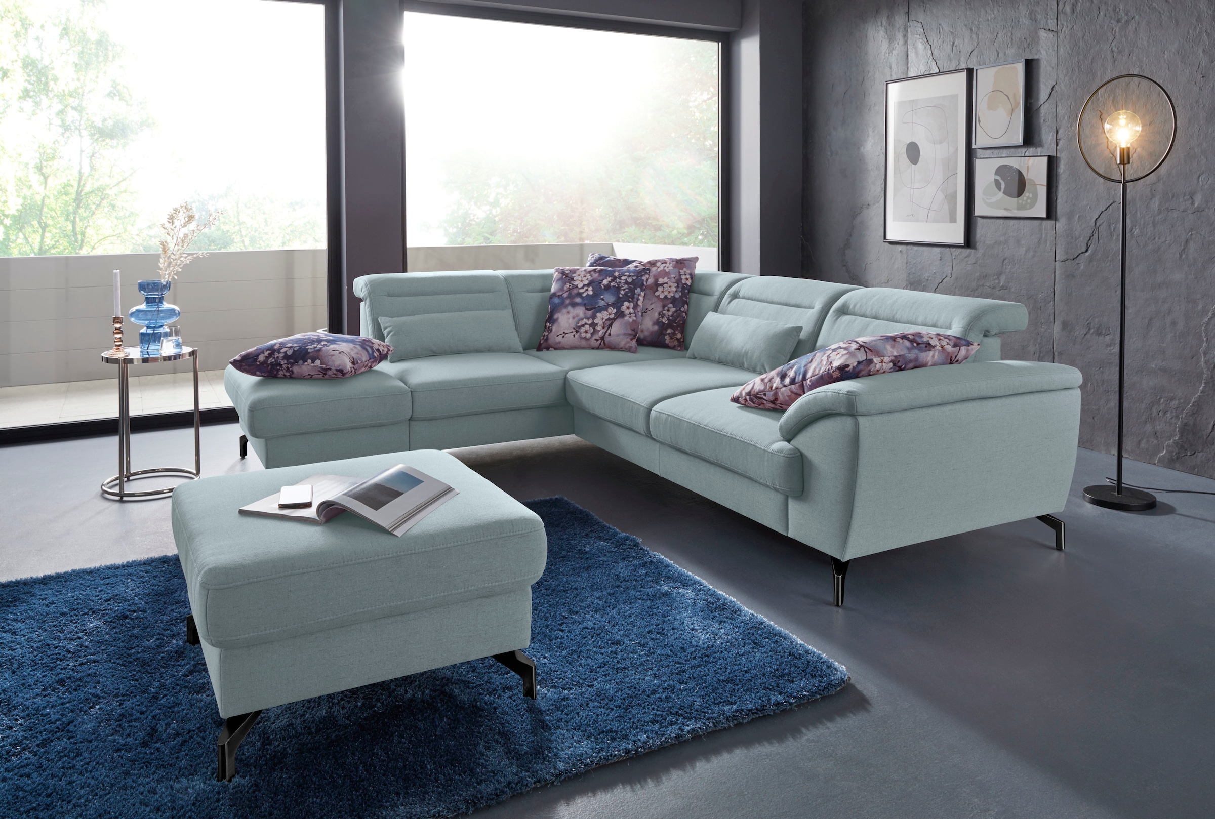 Ecksofa SIT & MORE "Percy L-Form", blau (aqua), B:270cm H:77cm T:235cm, Sofas, Ecksofa, 12 cm Fußhöhe, Sitztiefenverstellung, wahlweise in 2 Fußfarben 10