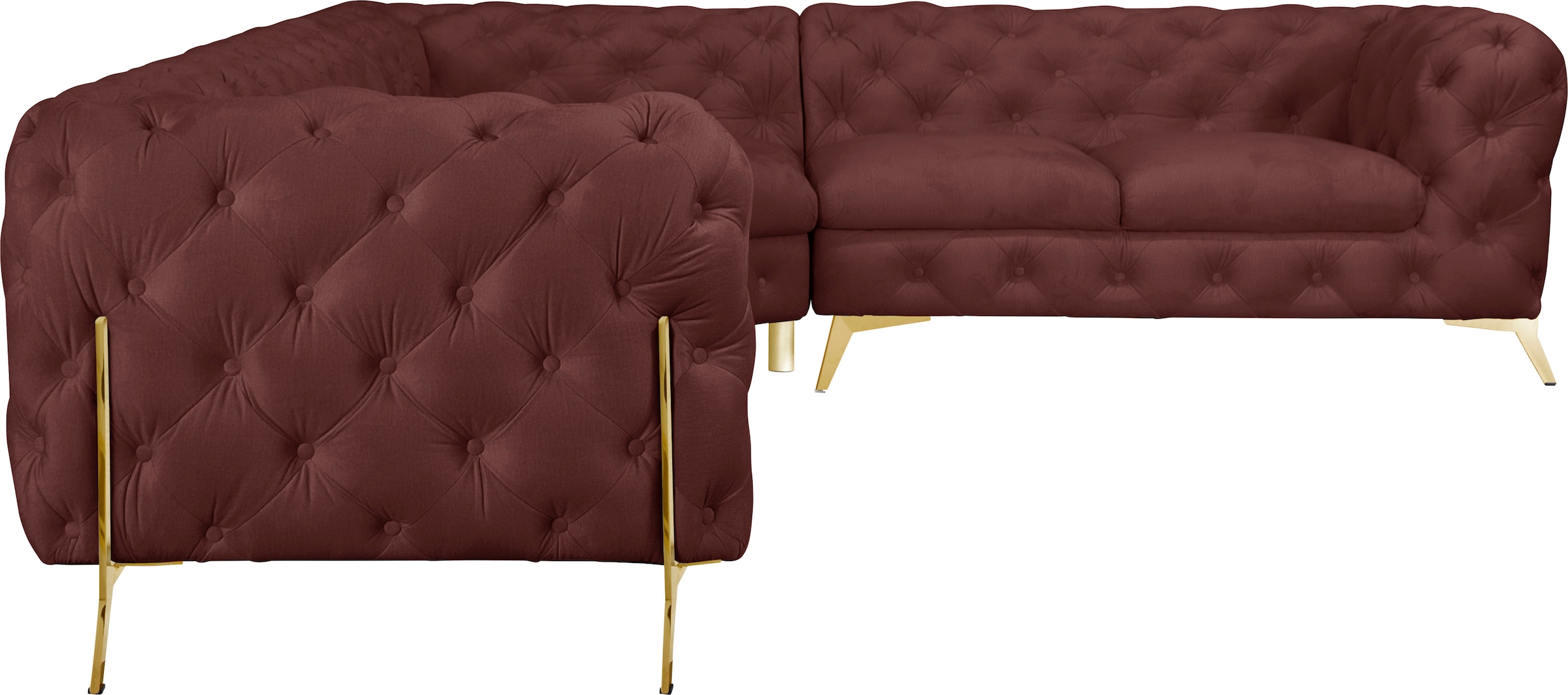 Leonique Chesterfield-Sofa »Amaury L-Form«, großes Ecksofa, Chesterfield-Optik, Breite 323 cm, Fußfarbe wählbar