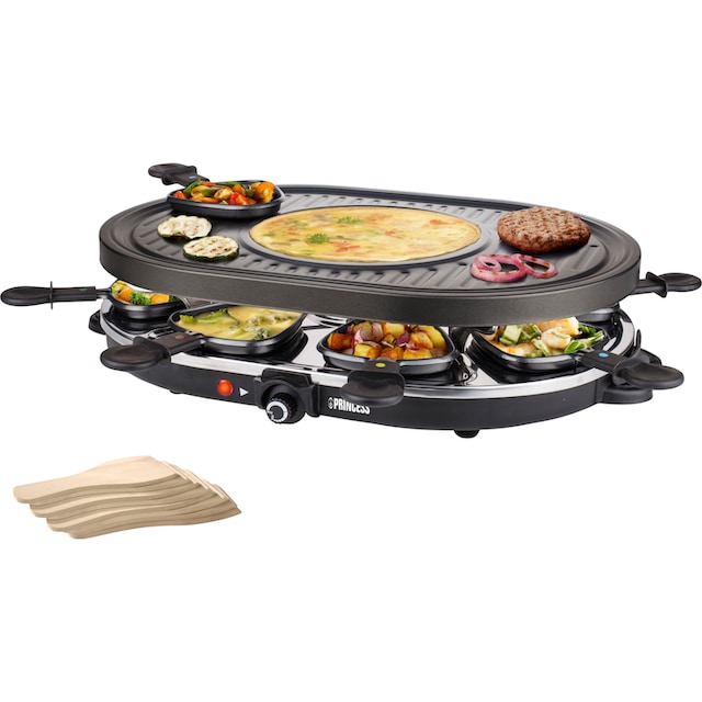 PRINCESS Raclette »162700 - Oval - 8 Pfannen«, 8 St. Raclettepfännchen, 1200  W, Multifunktionale Platte, inklusive 8 Pfännchen und 8 Holzschabern kaufen  | BAUR