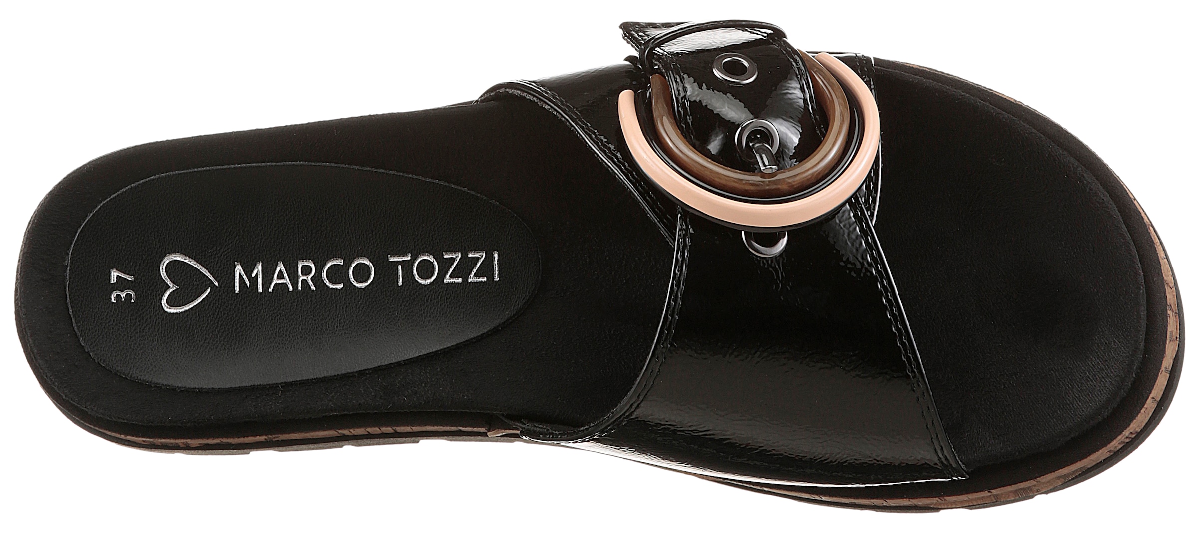 MARCO TOZZI Pantolette, Plateau, Sommerschuh, Schlupfschuh mit dekorativer Schnalle
