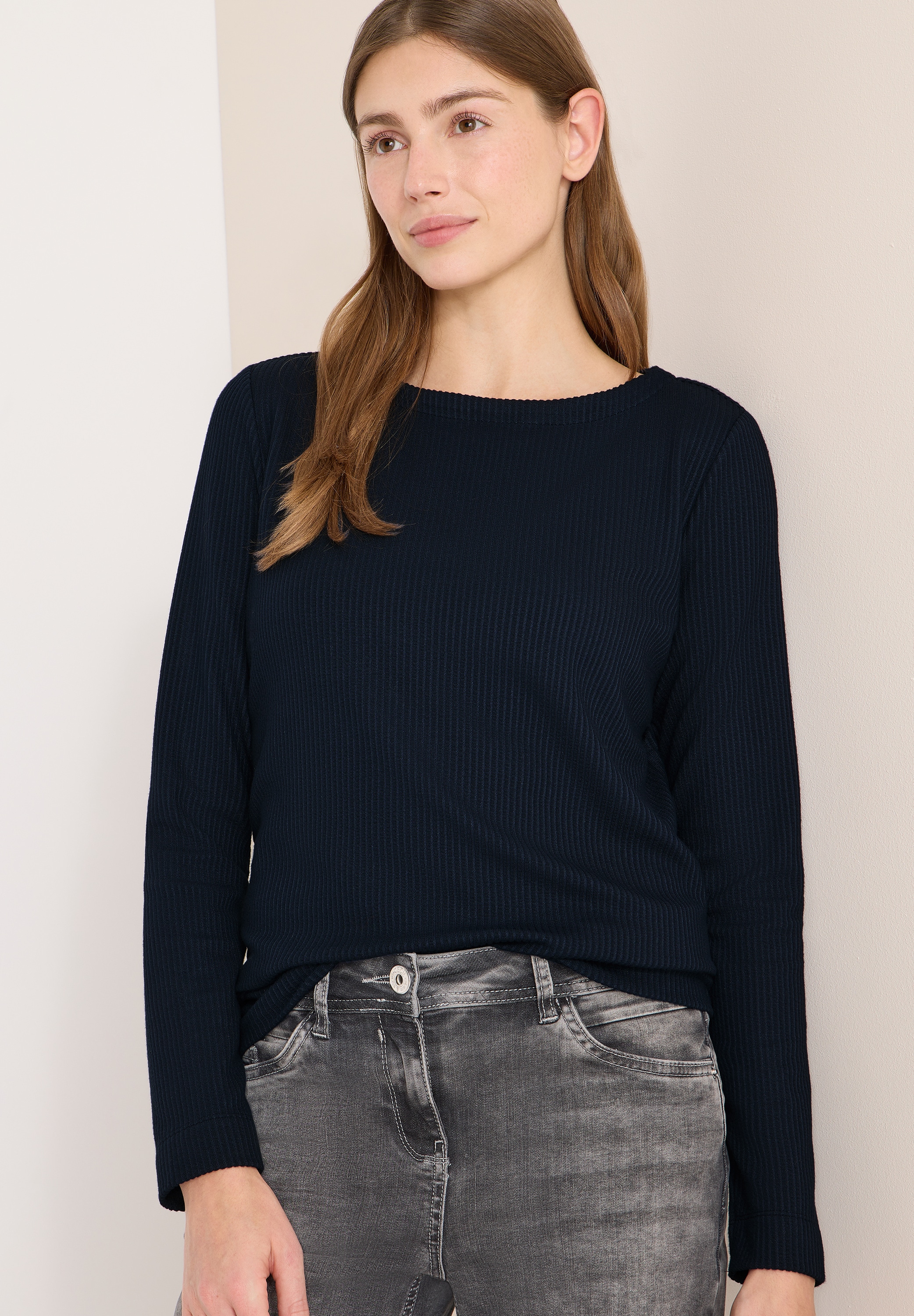 Cecil Langarmshirt mit vertikaler Struktur und Viskose günstig online kaufen