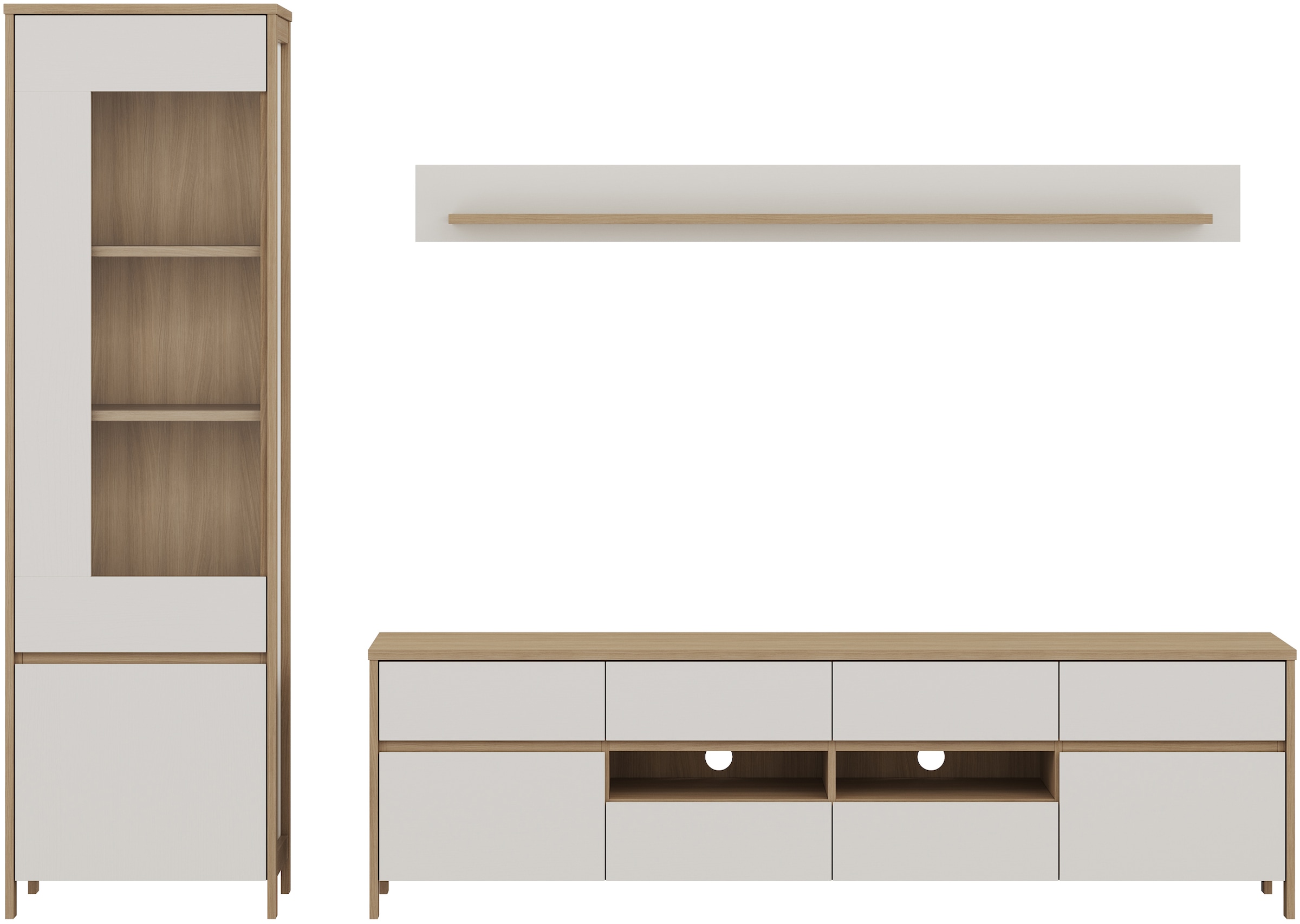 Home affaire Wohnwand »Stranda, moderne Anbauwand, Komplettset im Scandi-Style«, (3 St.), enthält Vitrine, Lowboard und Wandboard, 270 cm breit