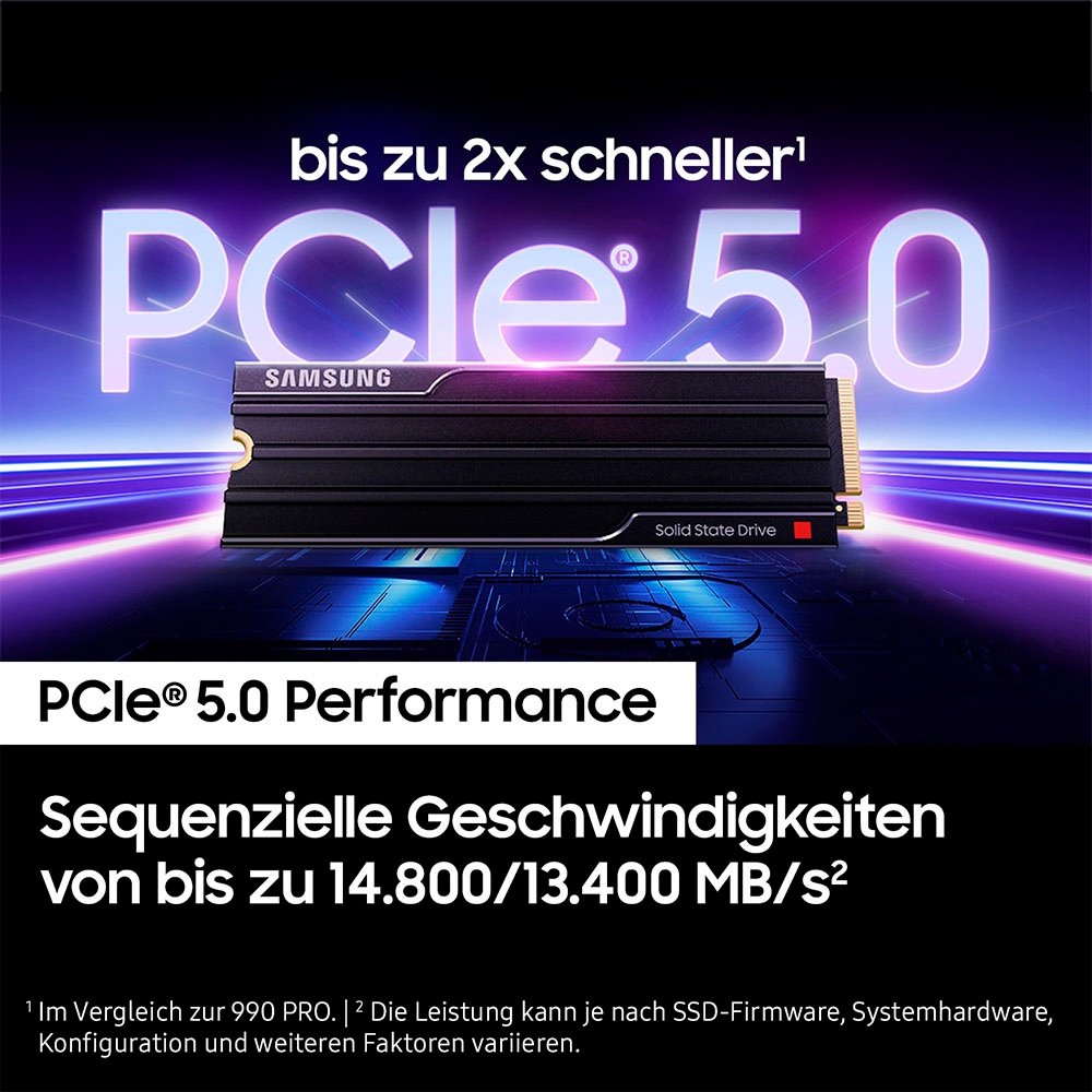Samsung interne Gaming-SSD »9100 PRO Heatsink PCIe® 5.0 NVMe™ M.2 - 1 TB«, Anschluss PCI Express 5.0