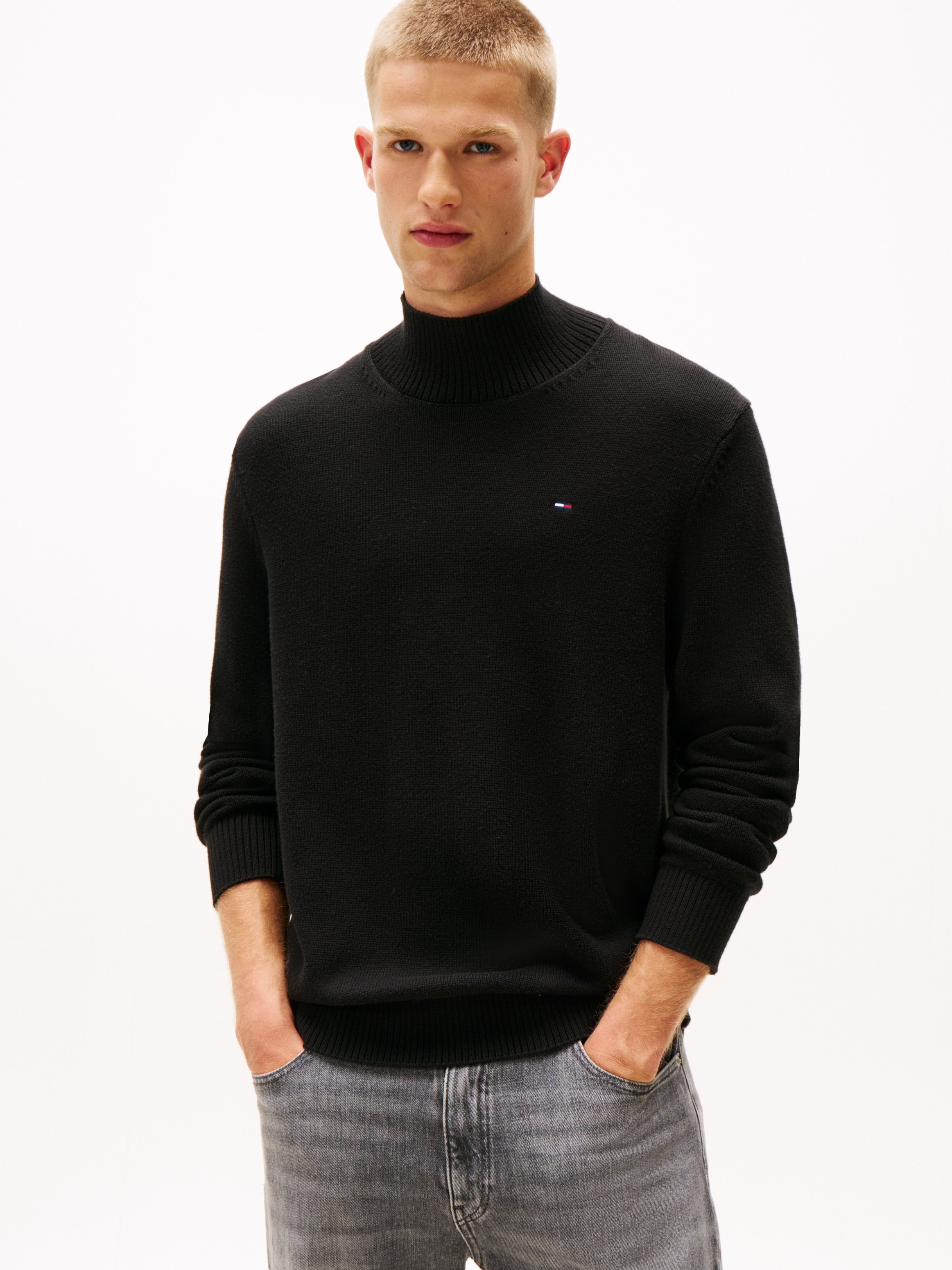 Tommy Jeans "TJM SLIM FIT ROLL NECK" mit Mock Neck, Strickpullover 100% Baumwolle Pflegeleicht