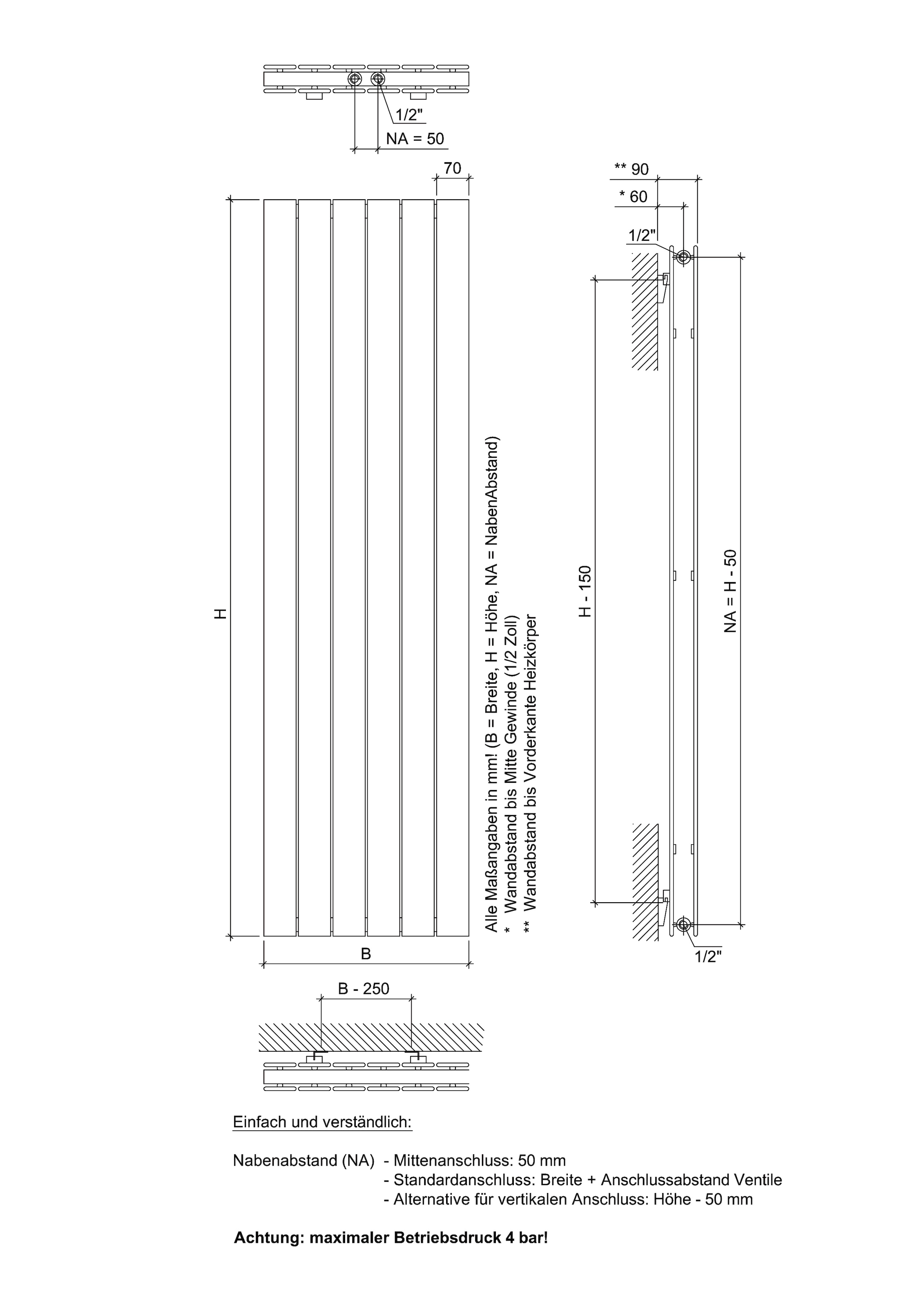 Ximax Paneelheizkörper »P1 Duplex 1800 mm x 595 mm«, 1576 Watt, Mittenanschluss, anthrazit