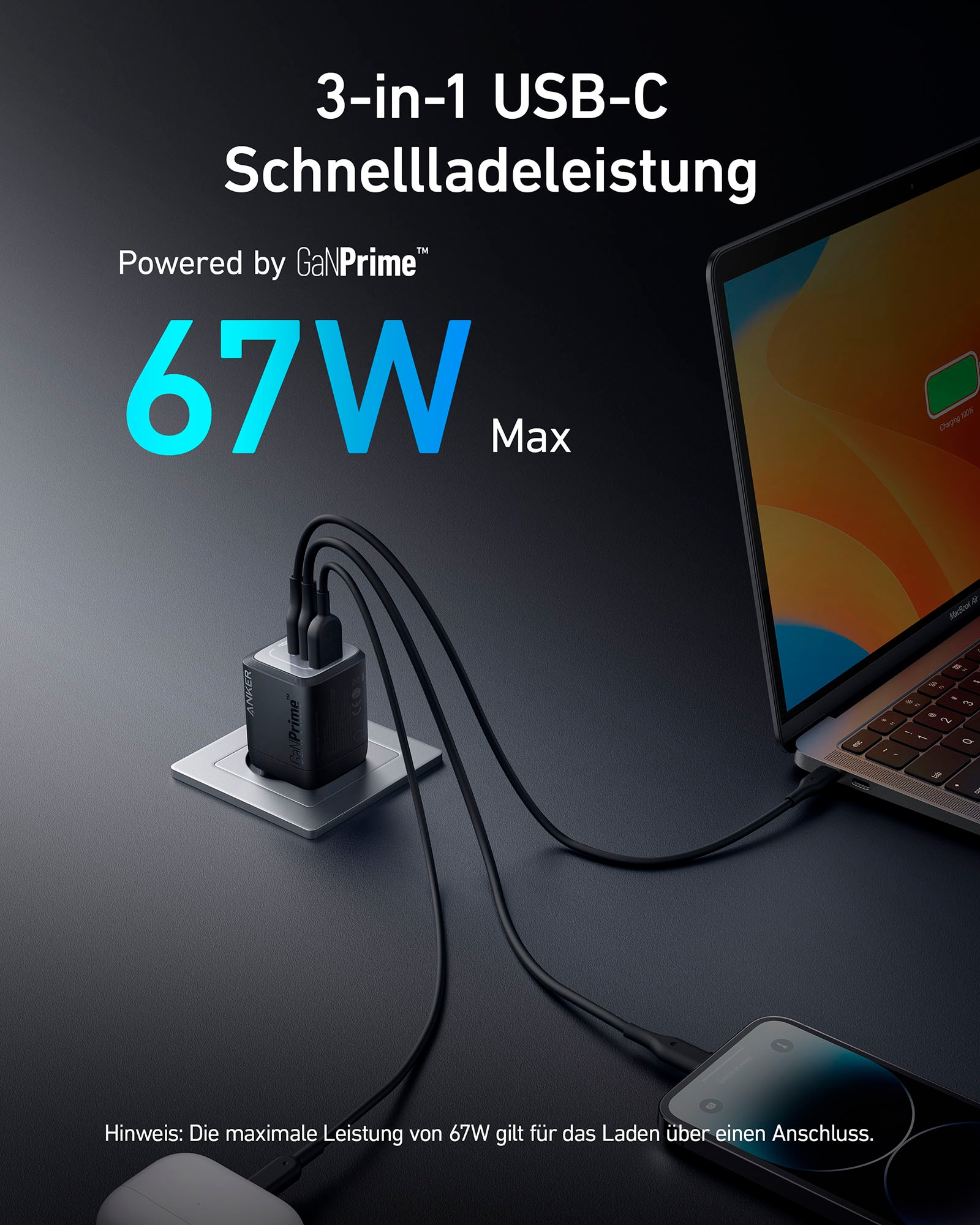Anker USB-Ladegerät »Prime 67W GaN (3 Ports)«