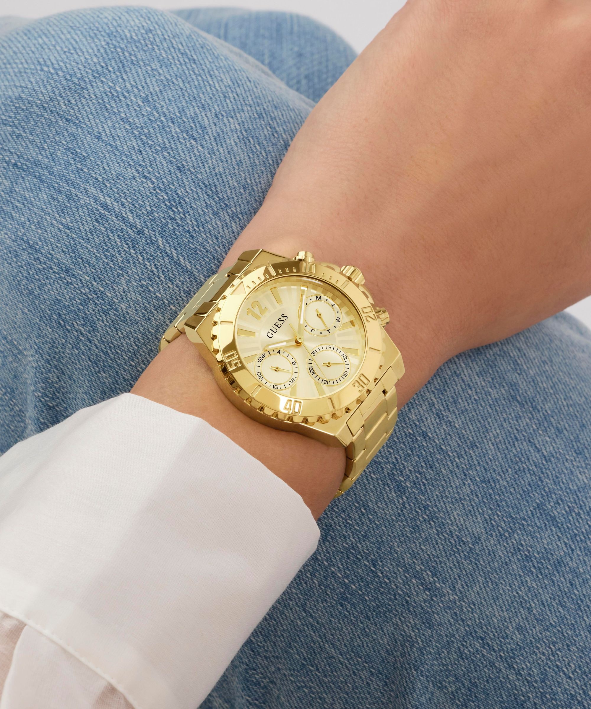 Guess Multifunktionsuhr »PHOEBE« Quarzuhr, Armbanduhr, Damenuhr, Edelstahlarmband, analog, Wochentag