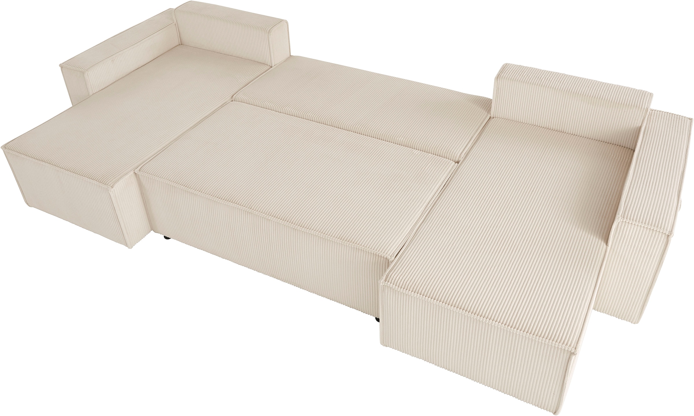 OTTO home Wohnlandschaft »Cassi, 311 cm, U-Form, Schlafsofa, Dauerschläfer, Boxspringfederung«, Schlaffunktion (133/270cm), Bettkasten, Seitentaschen, Cord-Bezug
